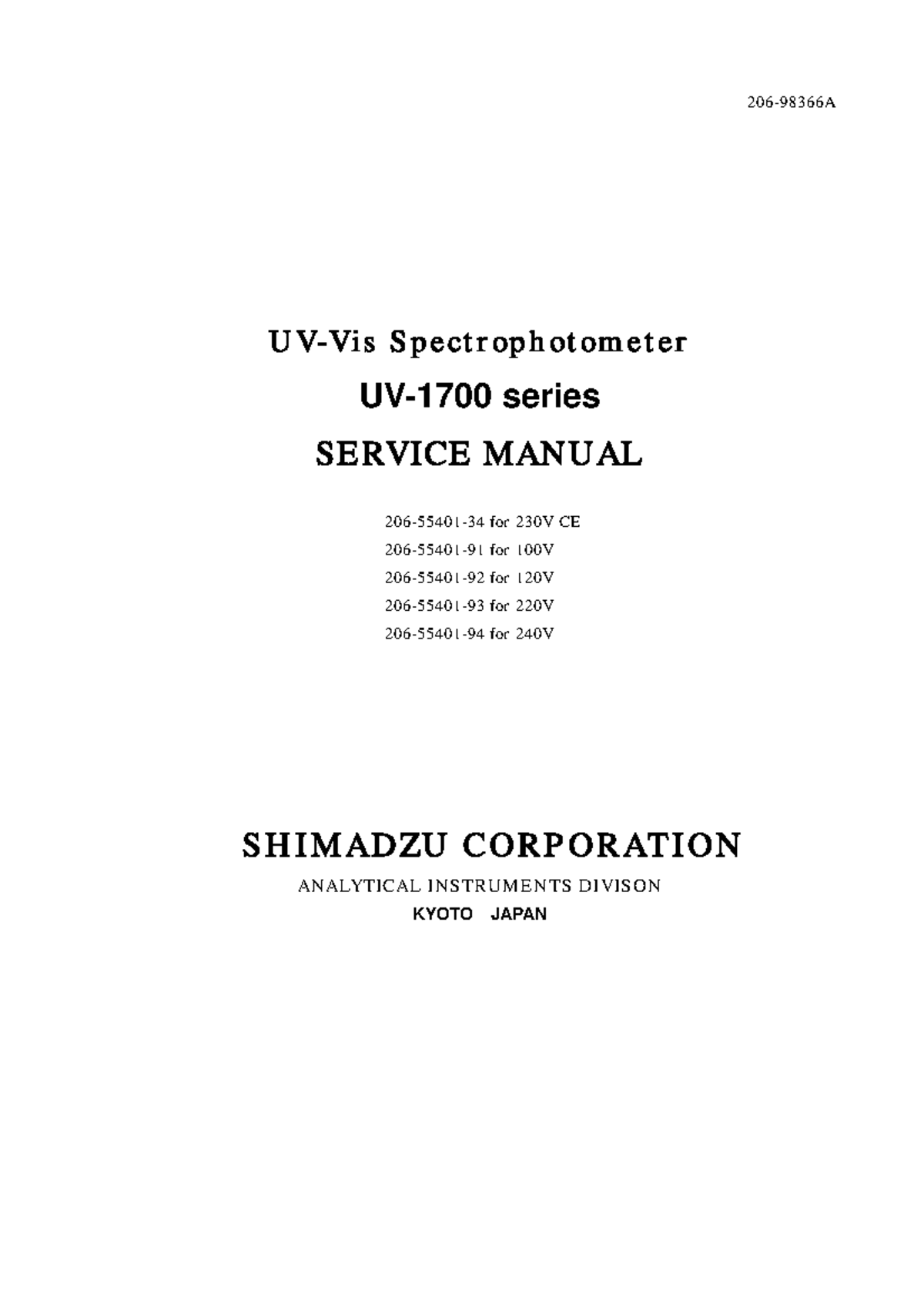 Shimadzu UV1700 users guide 20698366A UVVis Spectrophotometer UV