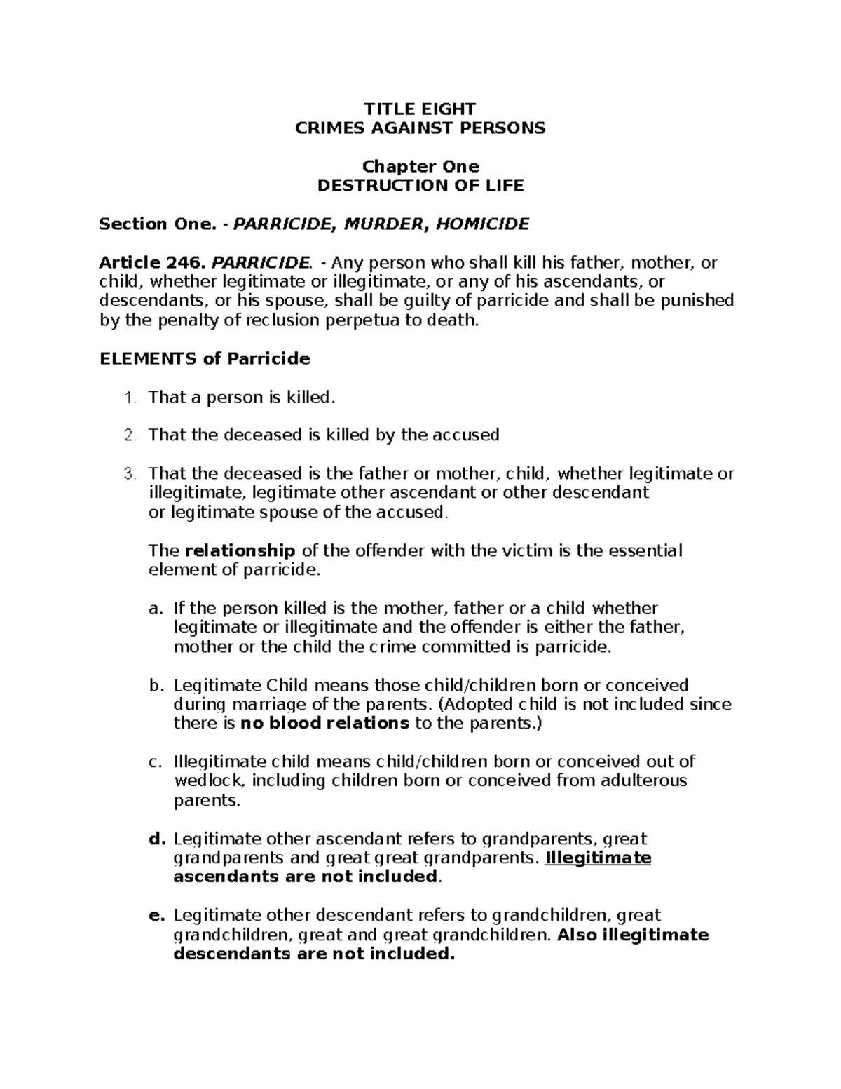 Revised penal code module 5 title eight crimes against persons