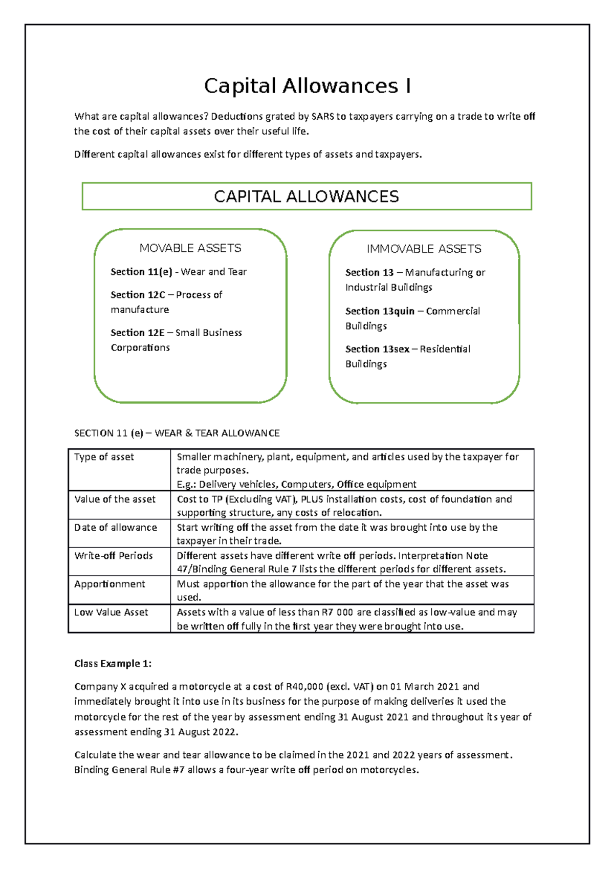 TUT Capital Allowances Pt. 1 Capital Allowances I What are capital