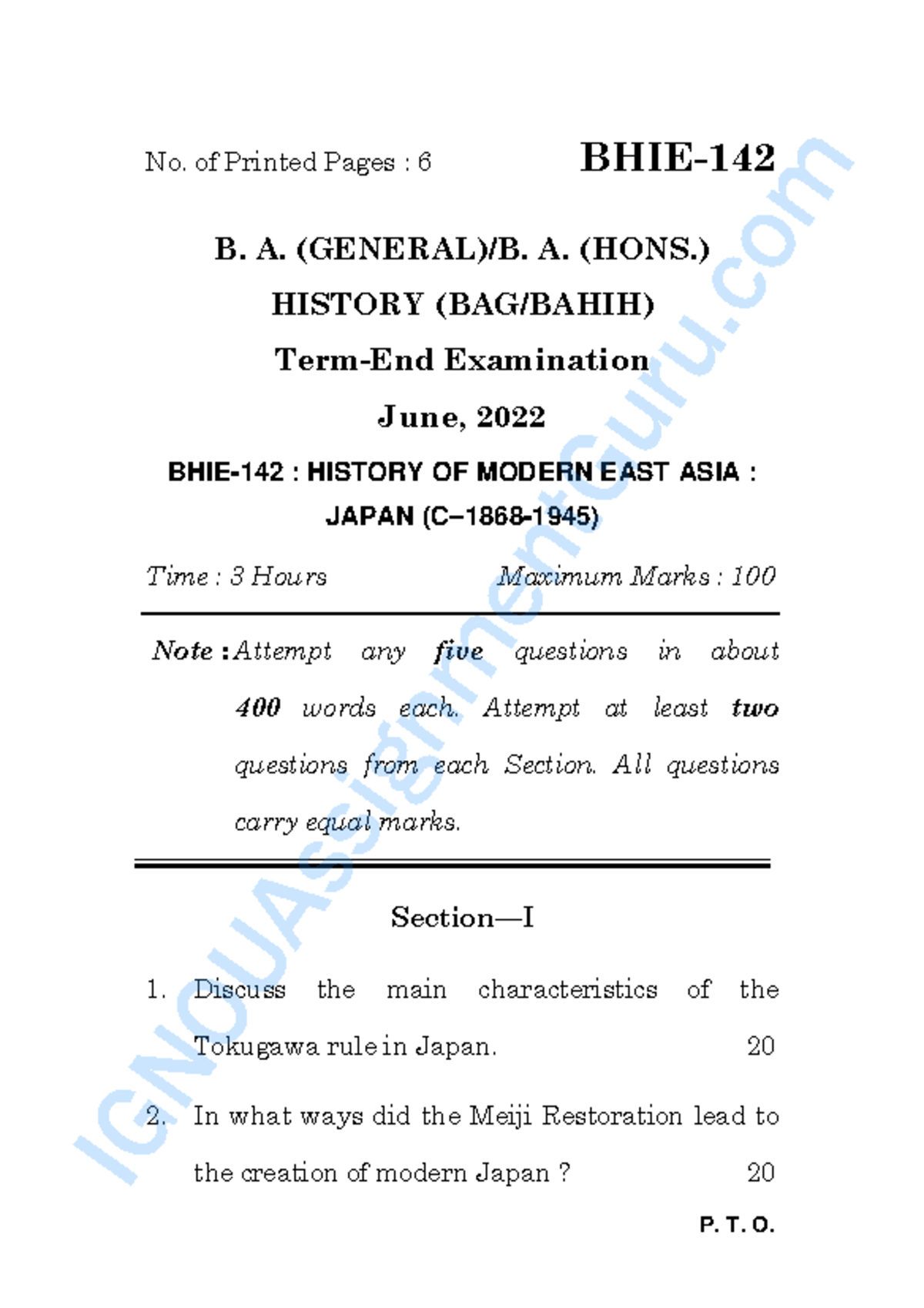 25. June 2022 BHIE-142 Ignouassignment Guru - P. T. O. No. Of Printed ...