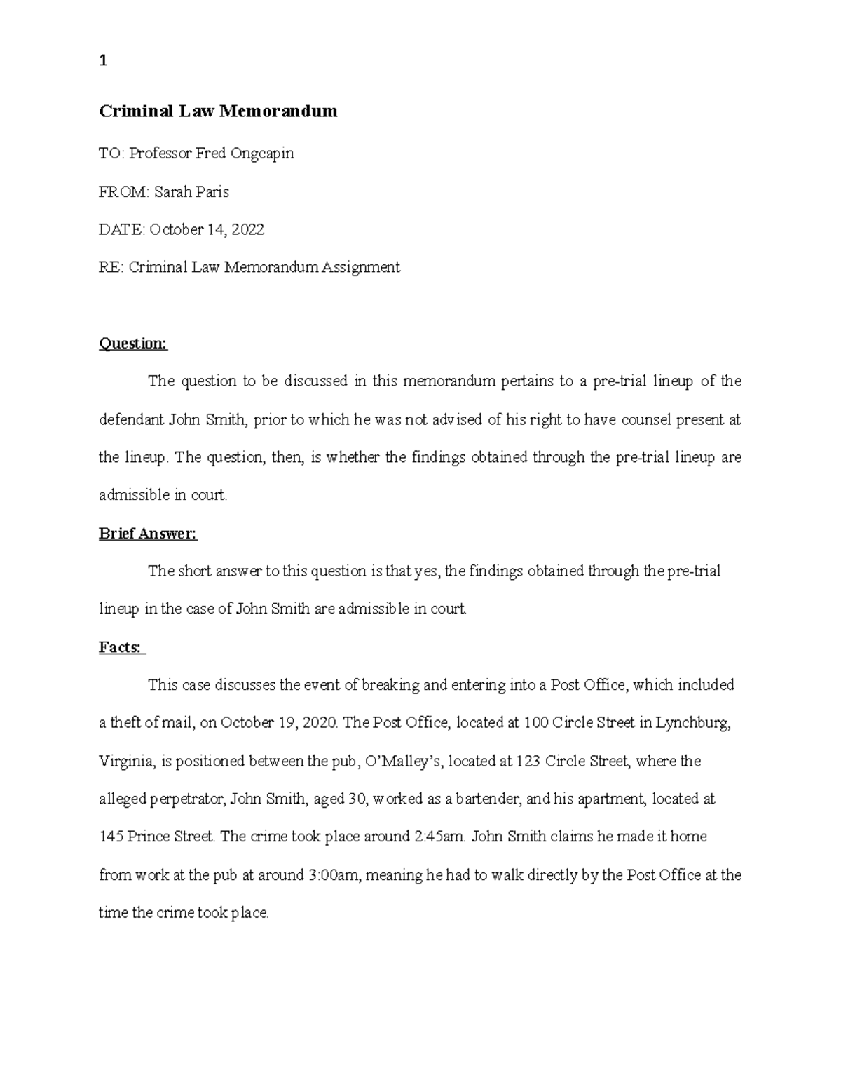 Criminal Law Memorandum The question, then, is whether the findings