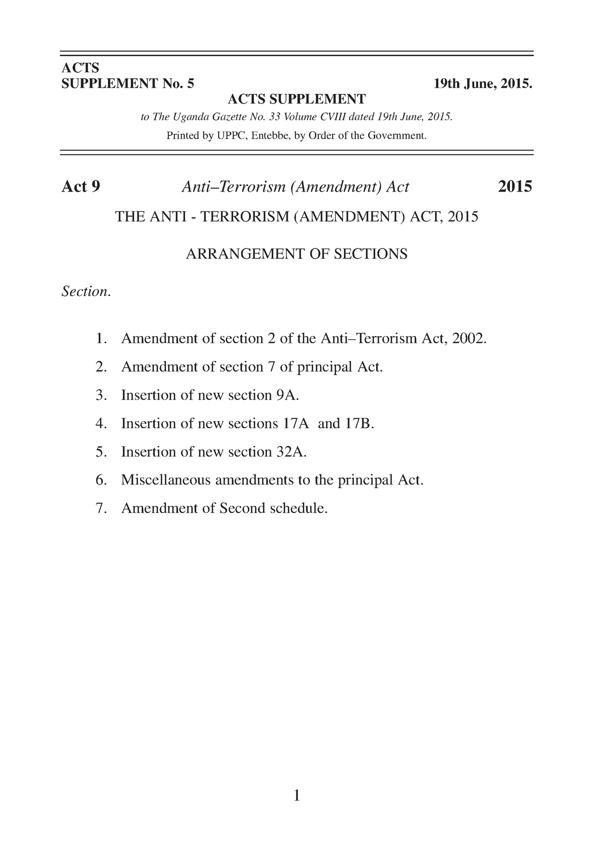 Anti-Terrorism (Amendment) Act-2015-1 - ACTS SUPPLEMENT No. 5 19th June ...