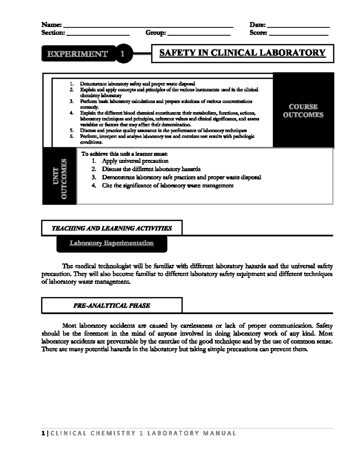 CCHM LAB Manual WEEK 1 - clinical chemistry talks about chmistry hehe ...
