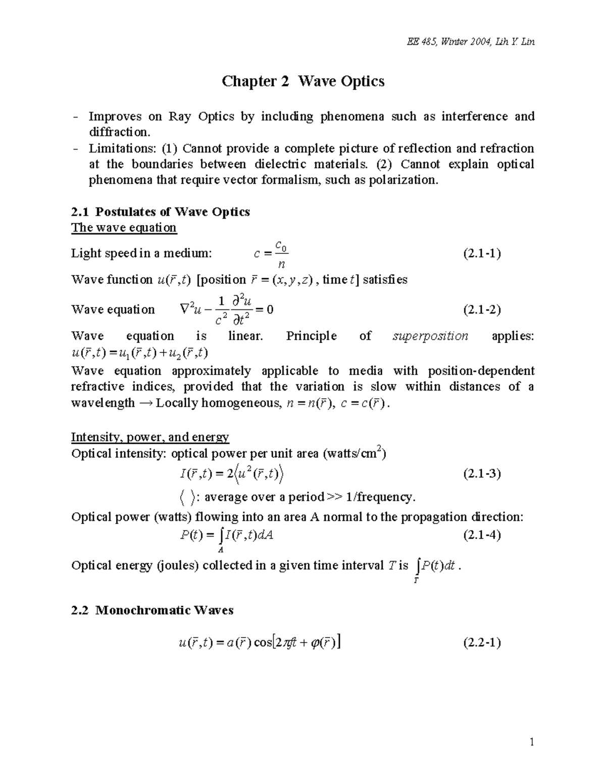 Chapter2waveoptics compress Chapter 2 Wave Optics Improves on Ray