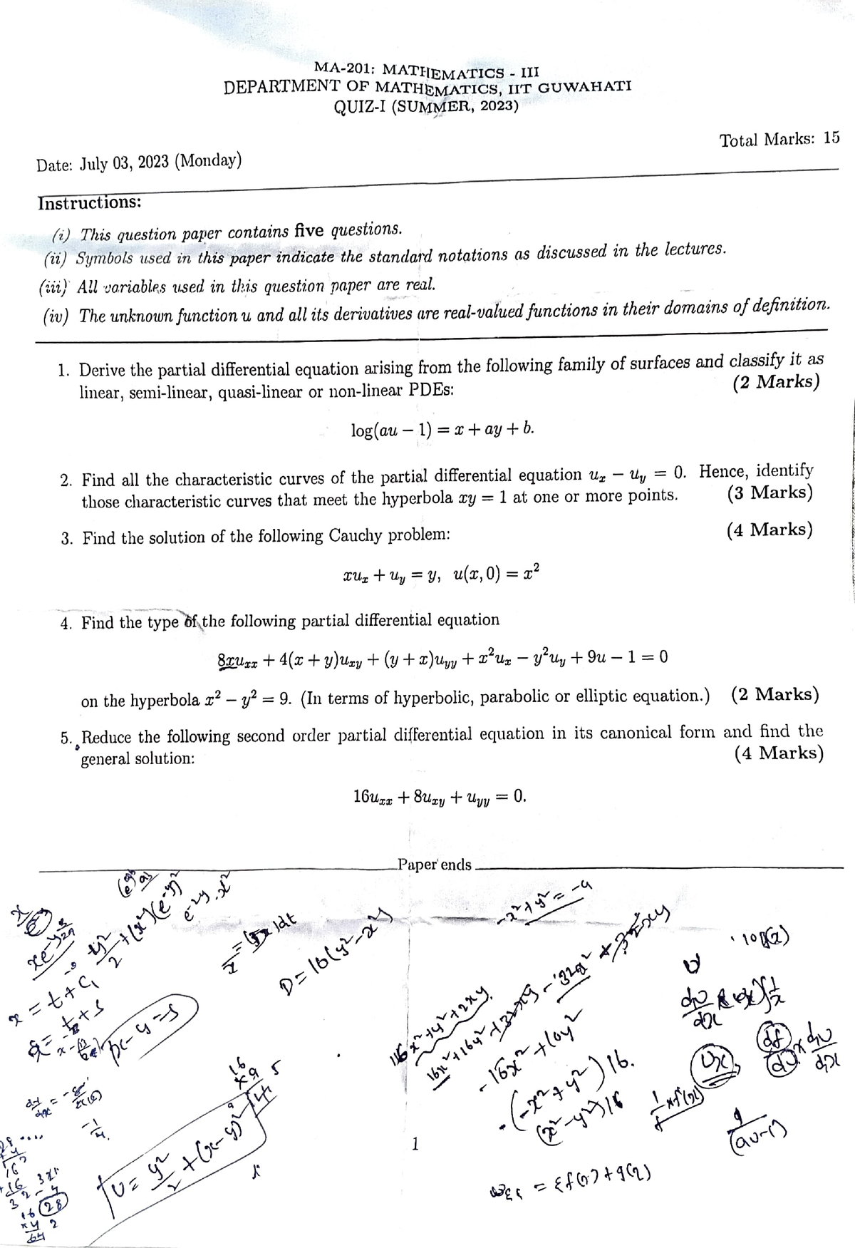 Ma201quiz1summeryerm - Mathematics-III - IIT Guwahati - Studocu