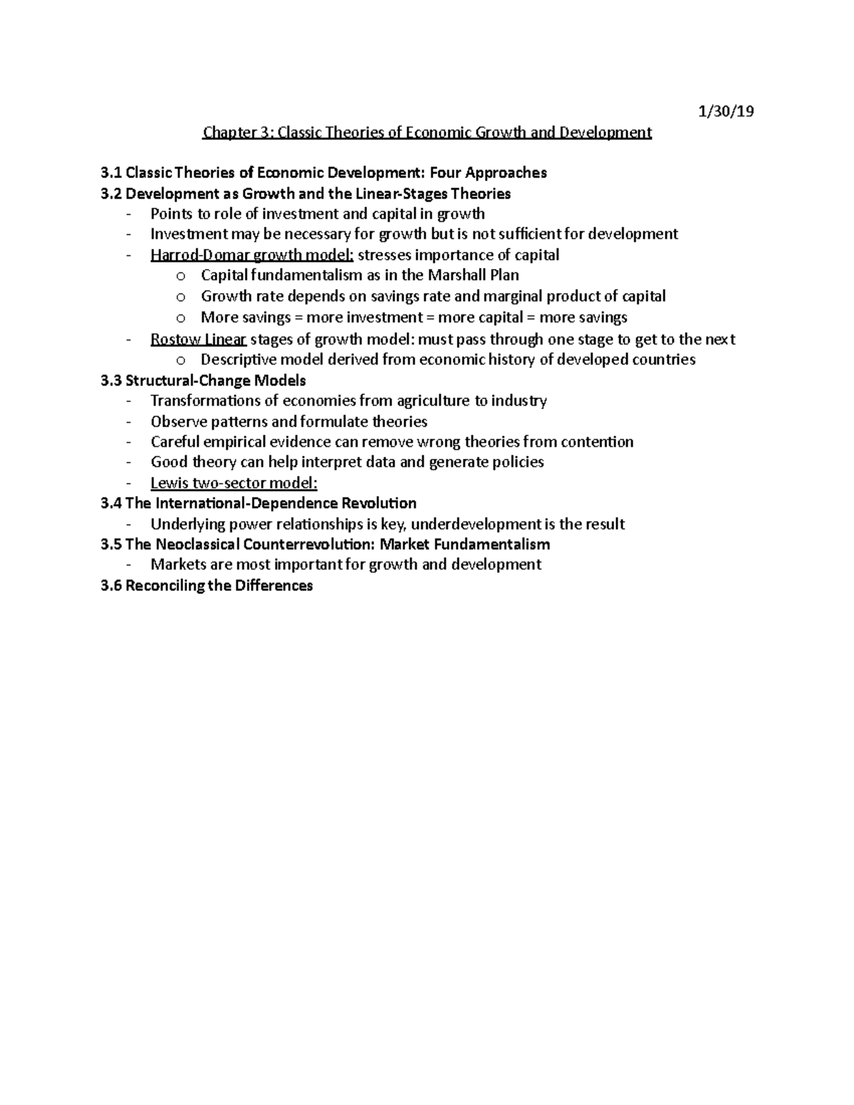 Notes Chapter 3 - 1/30/ Chapter 3: Classic Theories Of Economic Growth ...