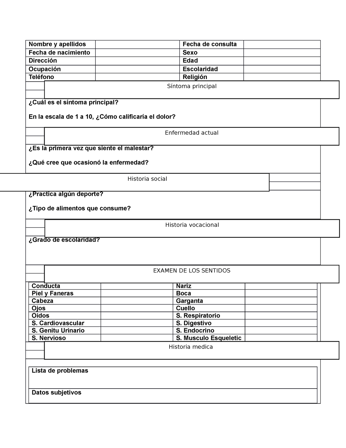 Anamnesis Nombre Y Apellidos Fecha De Consulta Fecha De Nacimiento Sexo Dirección Edad 8908