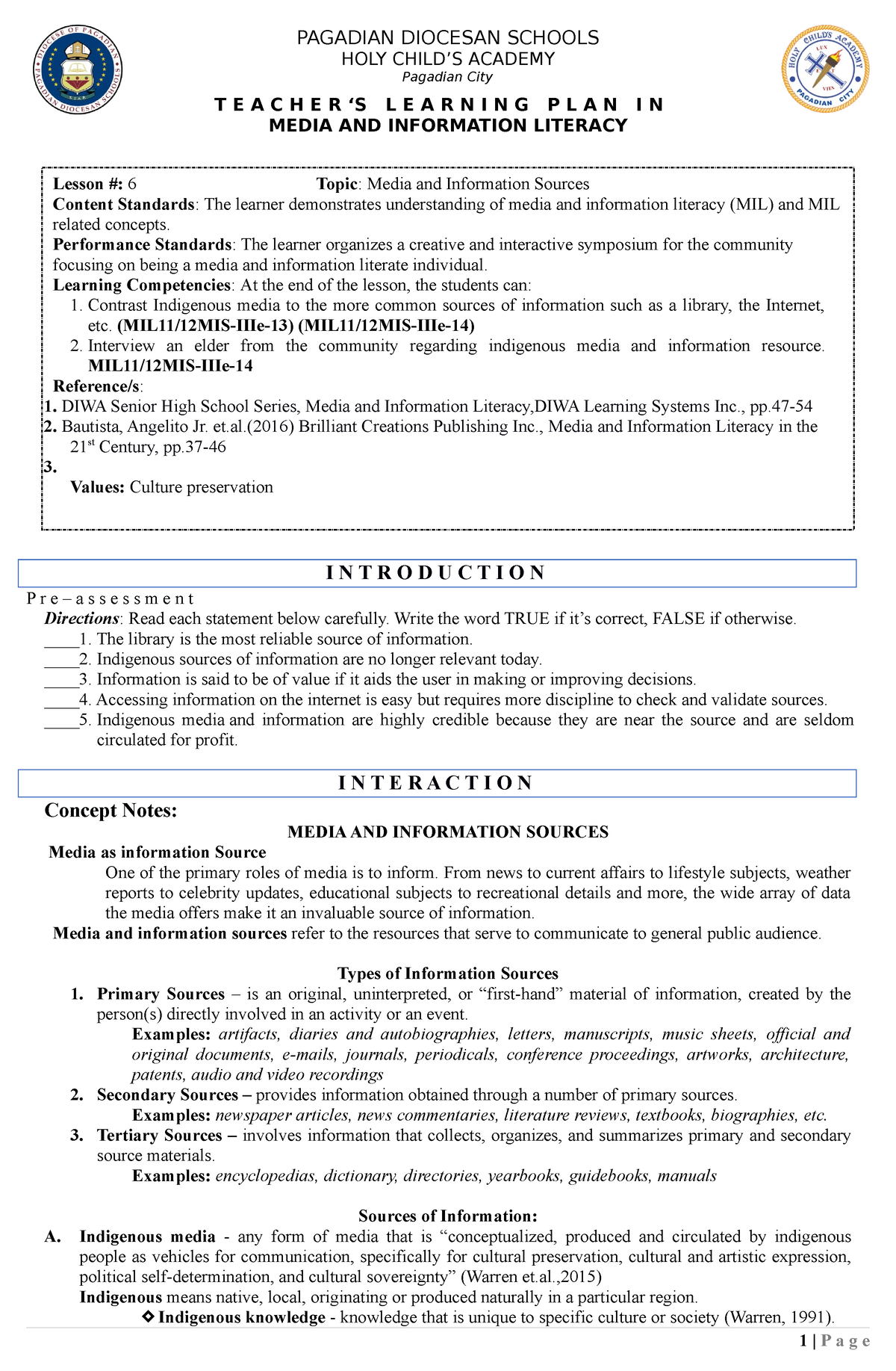 Teachers LP Lesson 6 Media And Info Sources - PAGADIAN DIOCESAN SCHOOLS ...