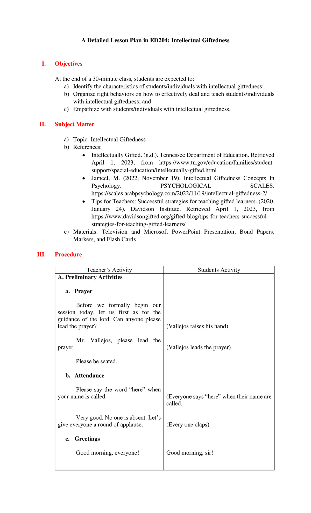 A Detailed Lesson Plan in ED204 - To Print - A Detailed Lesson Plan in ...
