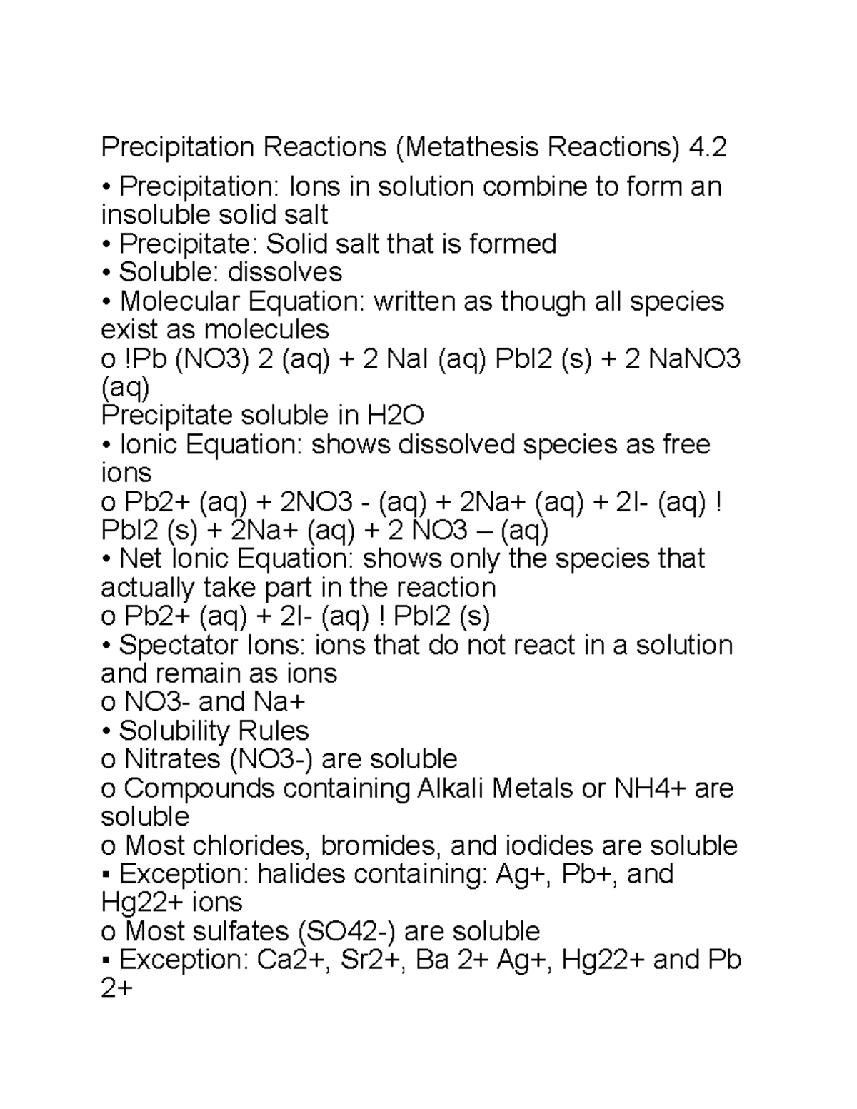 Chapter 4 - General Chemistry - Precipitation Reactions (Metathesis ...