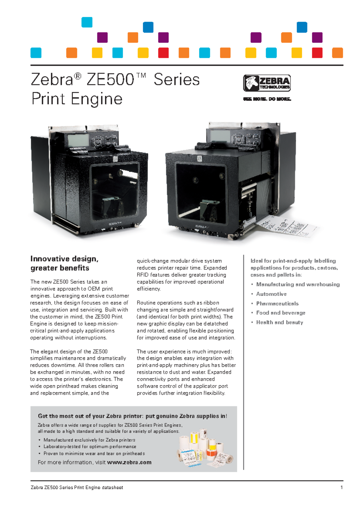ZE500Datasheet Zebra ZE500 Series Print Engine datasheet 1