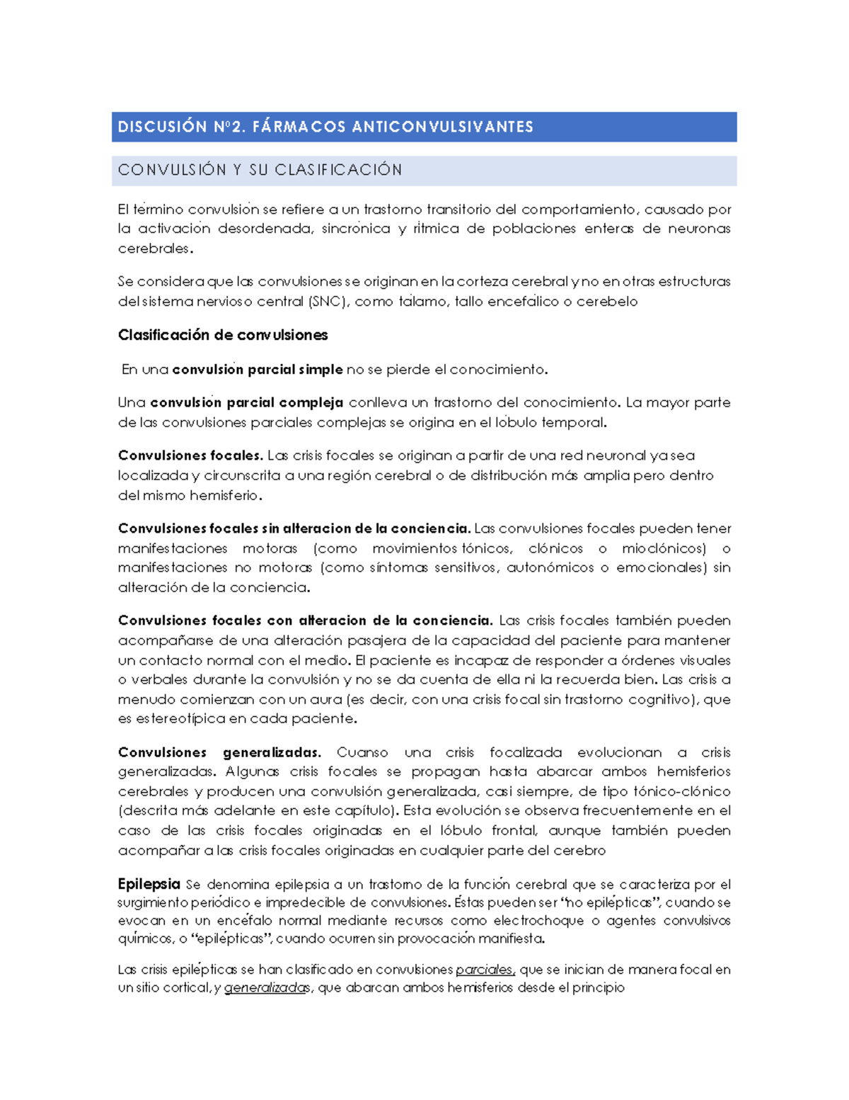 Discusión Nº2 farmaco - DISCUSIÓN Nº2. FÁRMACOS ANTICONVULSIVANTES ...