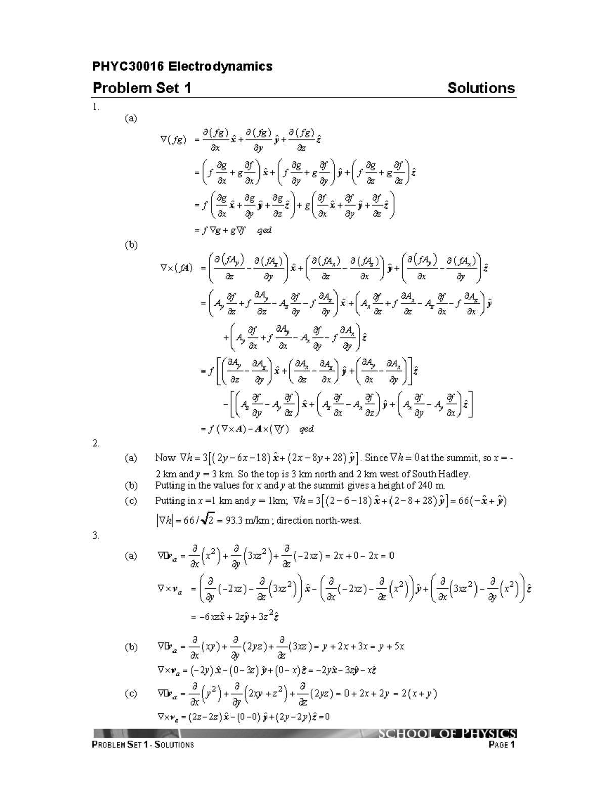 Problem 01-solutions - PHYC30016 Electrodynamics Problem Set 1 ...