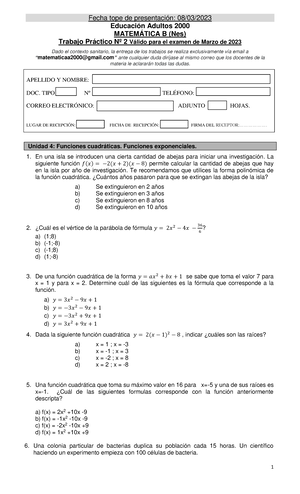 Hecho Examen Tp2 Matematica B Adultos 2000 - INDIQUE LA RESPUESTA ...