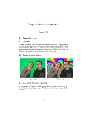 Computer Vision - Assignment 3 - The Method Used Is As Follows. We Cast ...