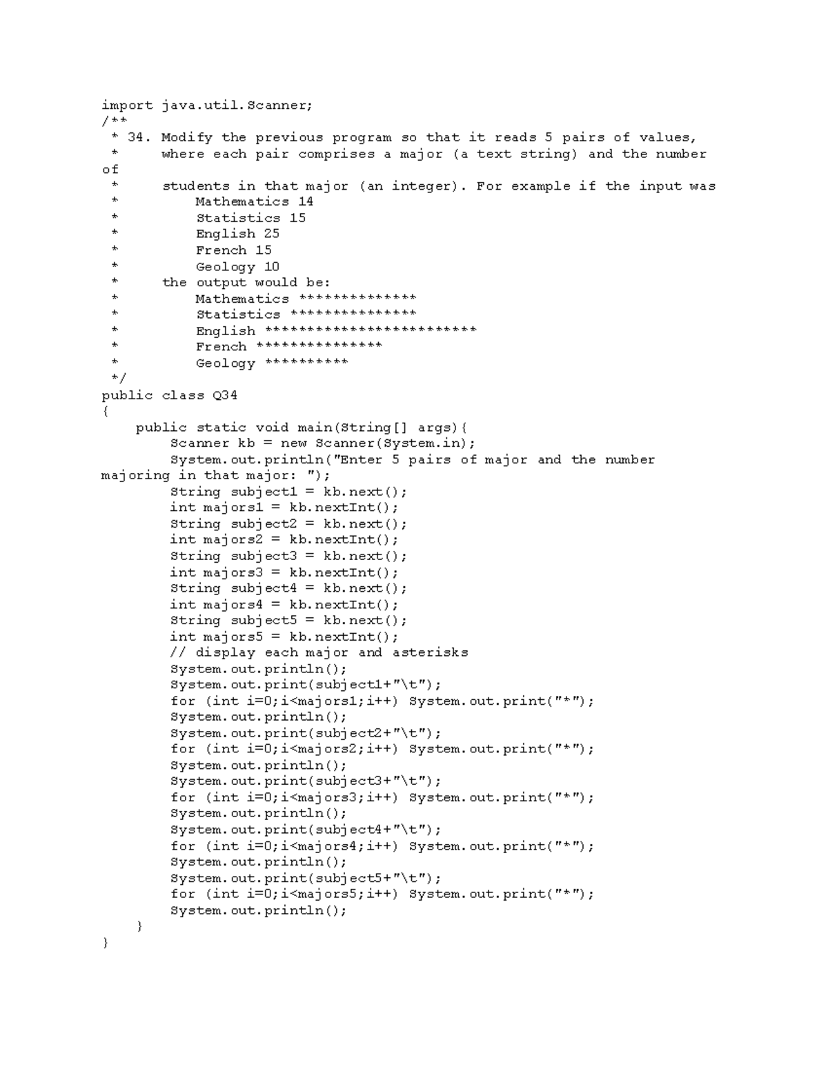 Exam 9 October 2018, questions and answers - import java.util; /** * 34 ...