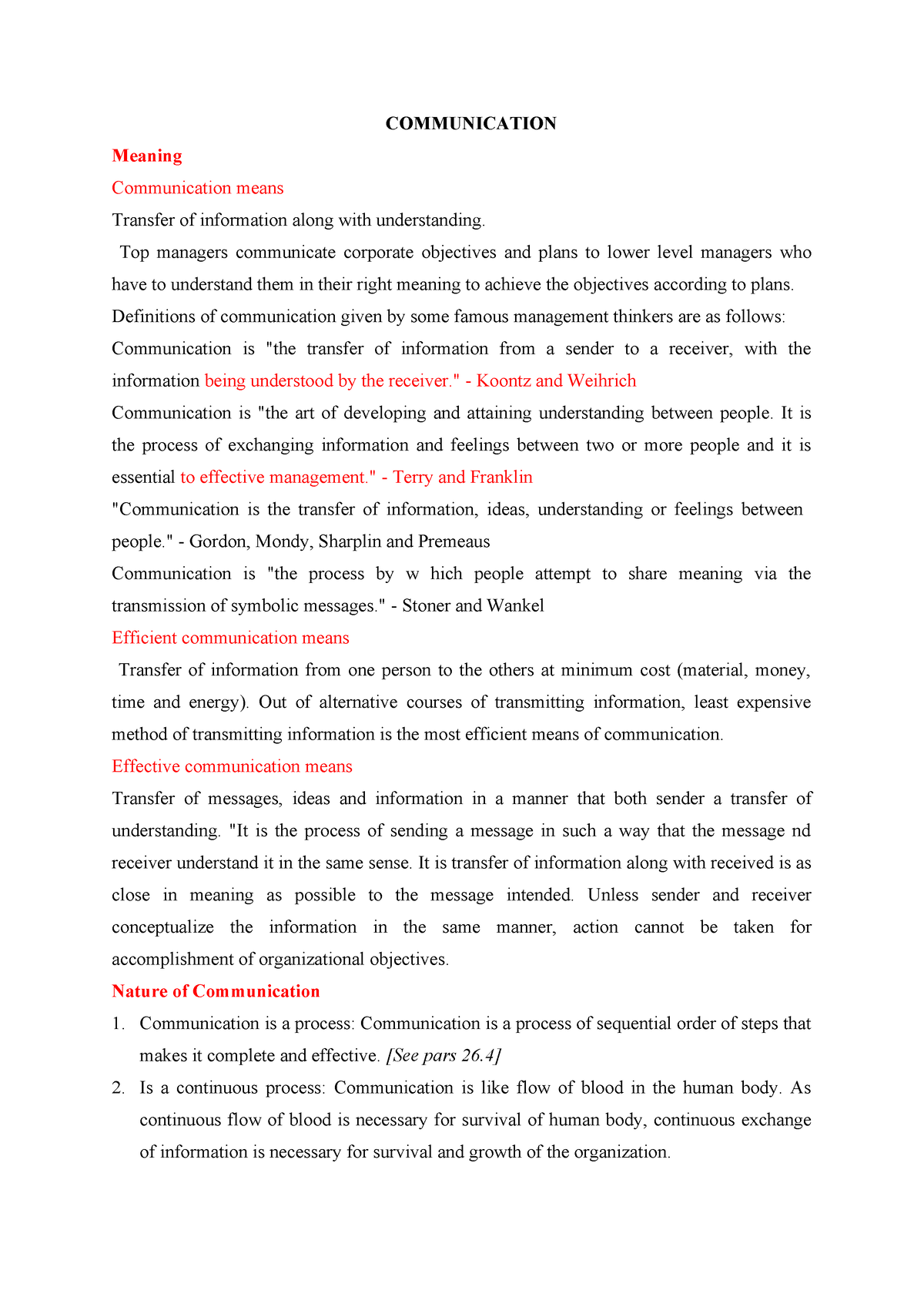 Communication Skills Notes 1 - COMMUNICATION Meaning Communication ...