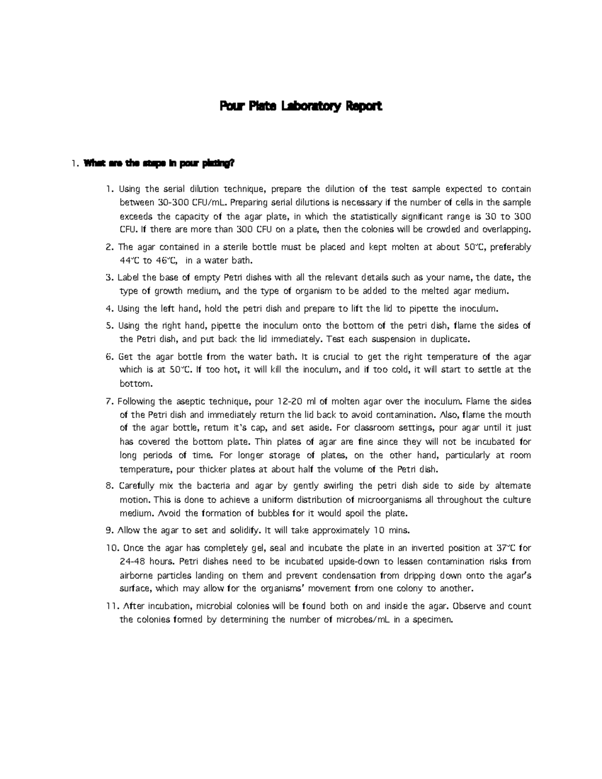 Pour Plate Lab Report Arreglado, Loraine Shaine B. Pour Plate