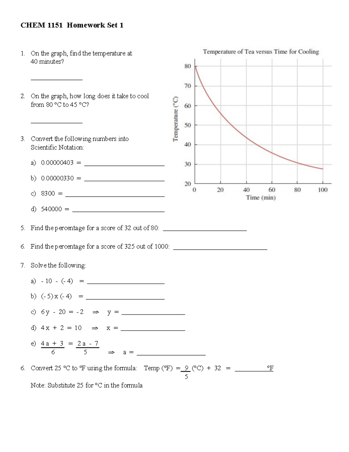 1151 Homework 1 - CHEM 1151 Homework Set 1 1. On the graph, find the ...