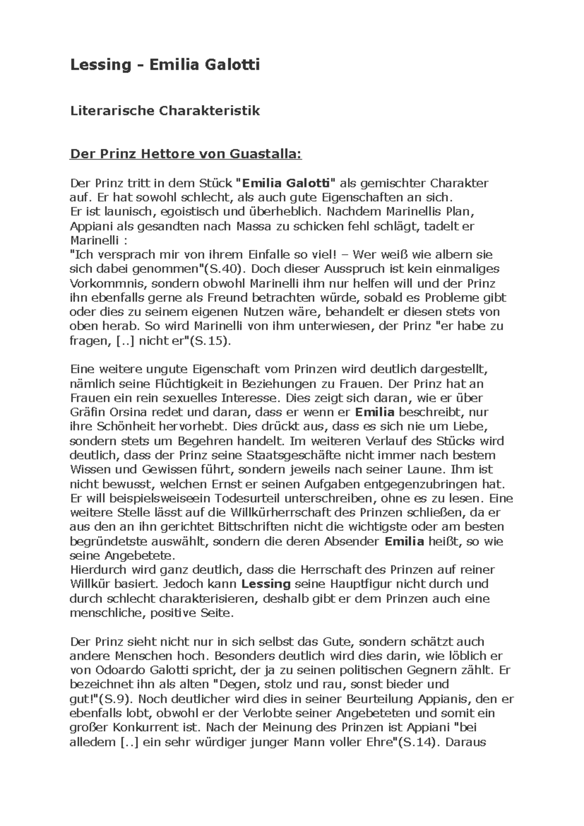 Emilia Galotti Charakterisierung Prinz Emilia Galotti Charakteristik - Lessing - Emilia Galotti Literarische