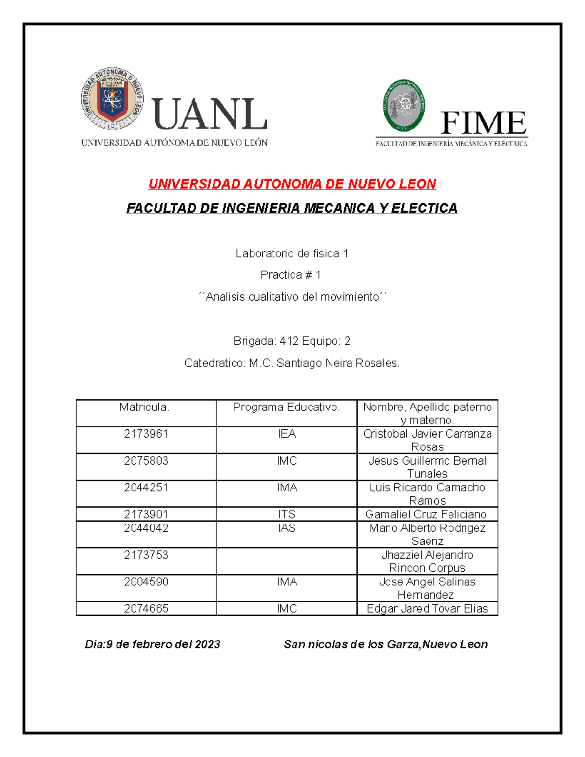 Practica LAB FISI 1 - laboratorio fisica 1 - UNIVERSIDAD AUTONOMA DE ...