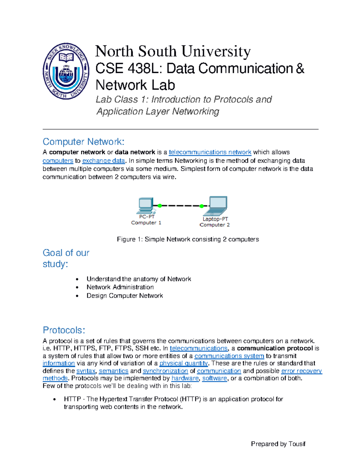 CSE 338-438 Lab Manual 1(Summer 23) - Prepared by Tousif North South ...