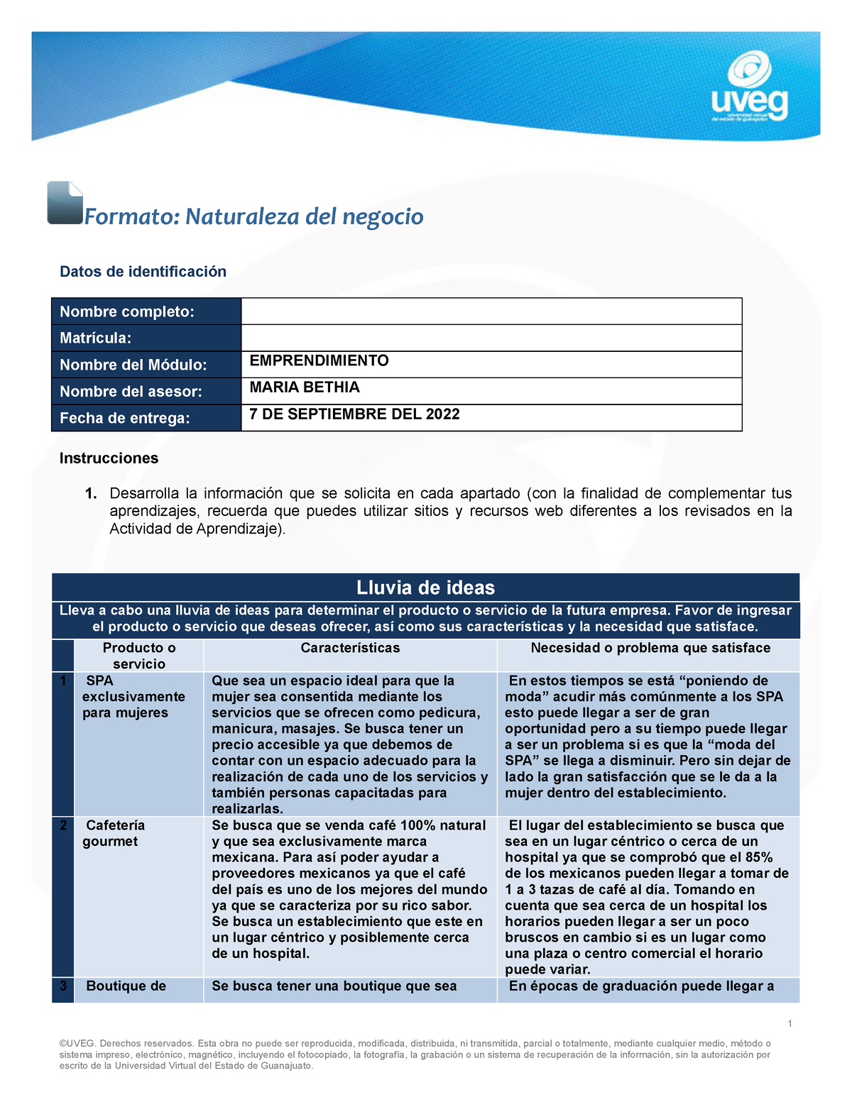 Cortes Zayra EA3 Naturaleza - Formato: Naturaleza del negocio Datos de  identificación Nombre - Studocu