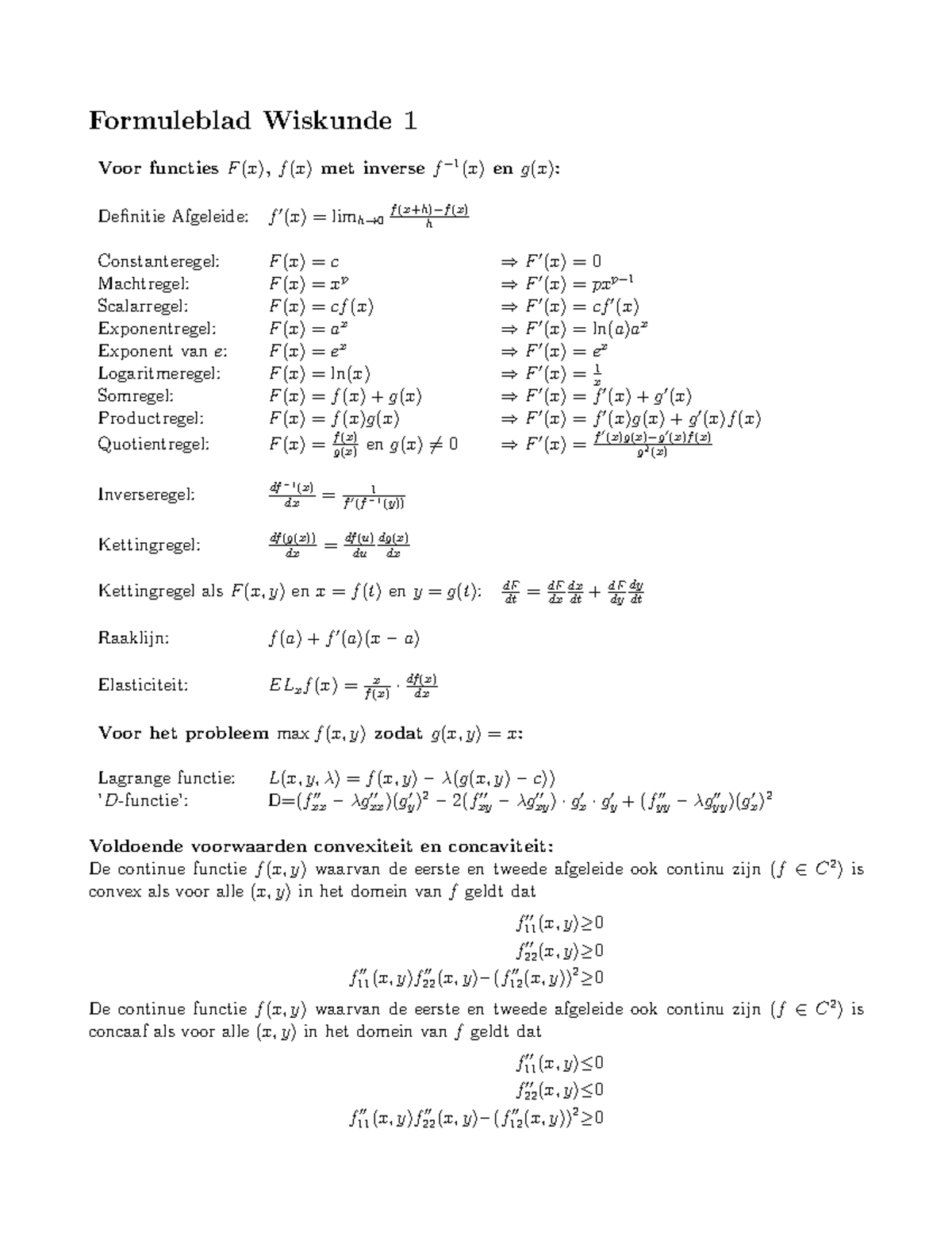 Formuleblad Overzichtelijk Studeersnel