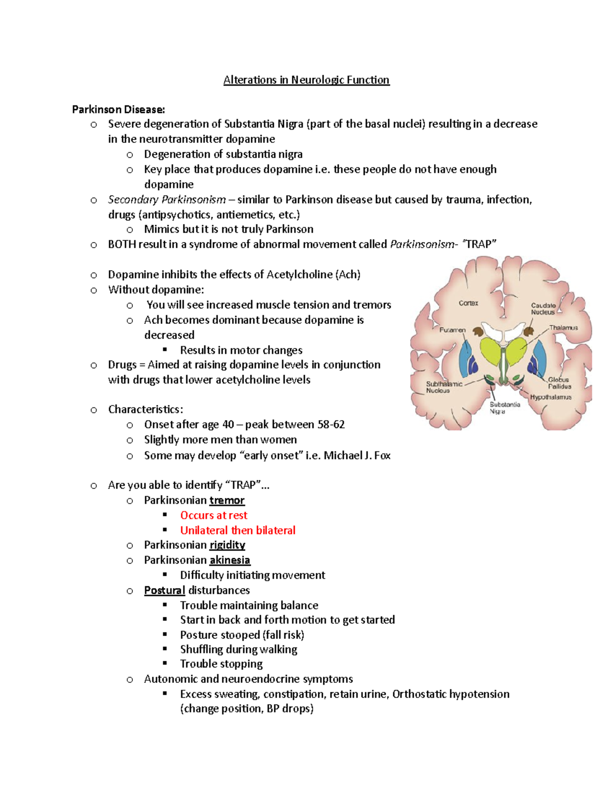 Class #17 Part 4 - Alterations in Neurologic Function Parkinson Disease ...