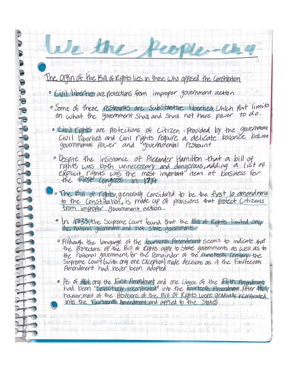 GOV Notes - We the The orgin of the Bill of Rights lies in those who ...