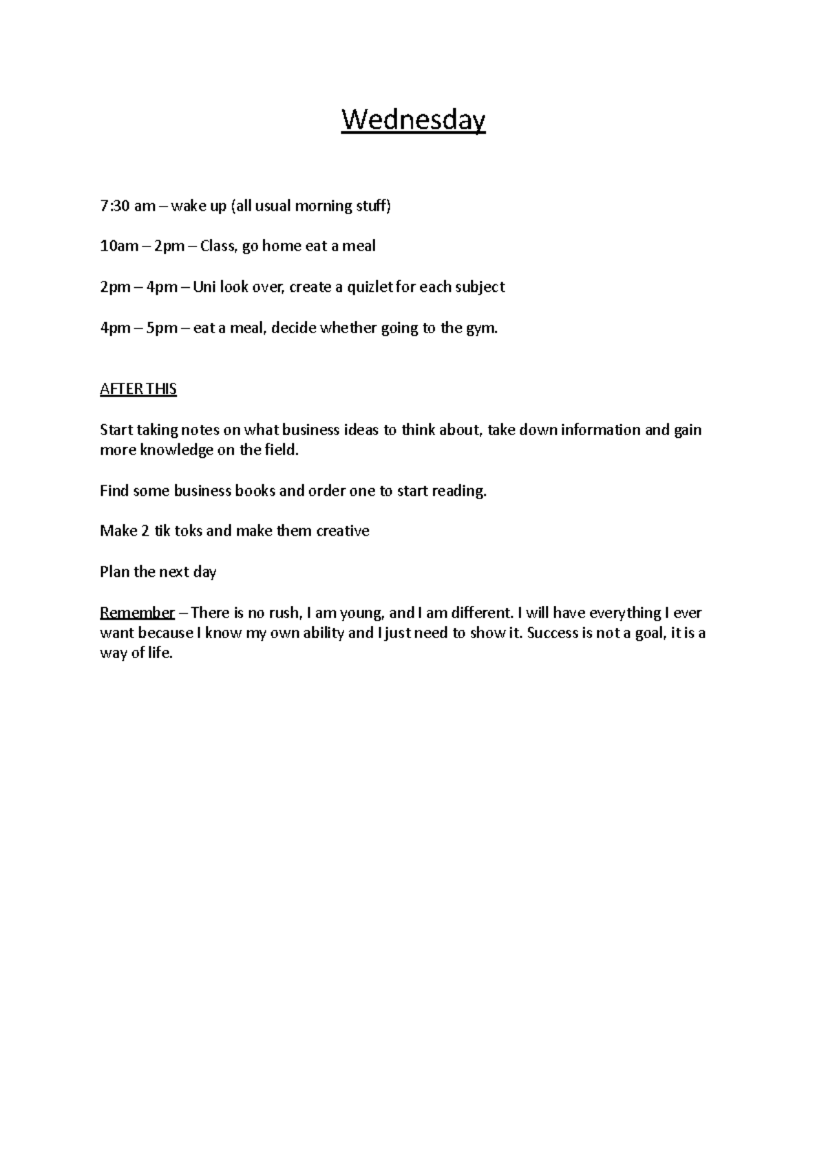 Wedn PRAC NOTES Wednesday 7 30 Am Wake Up all Usual Morning