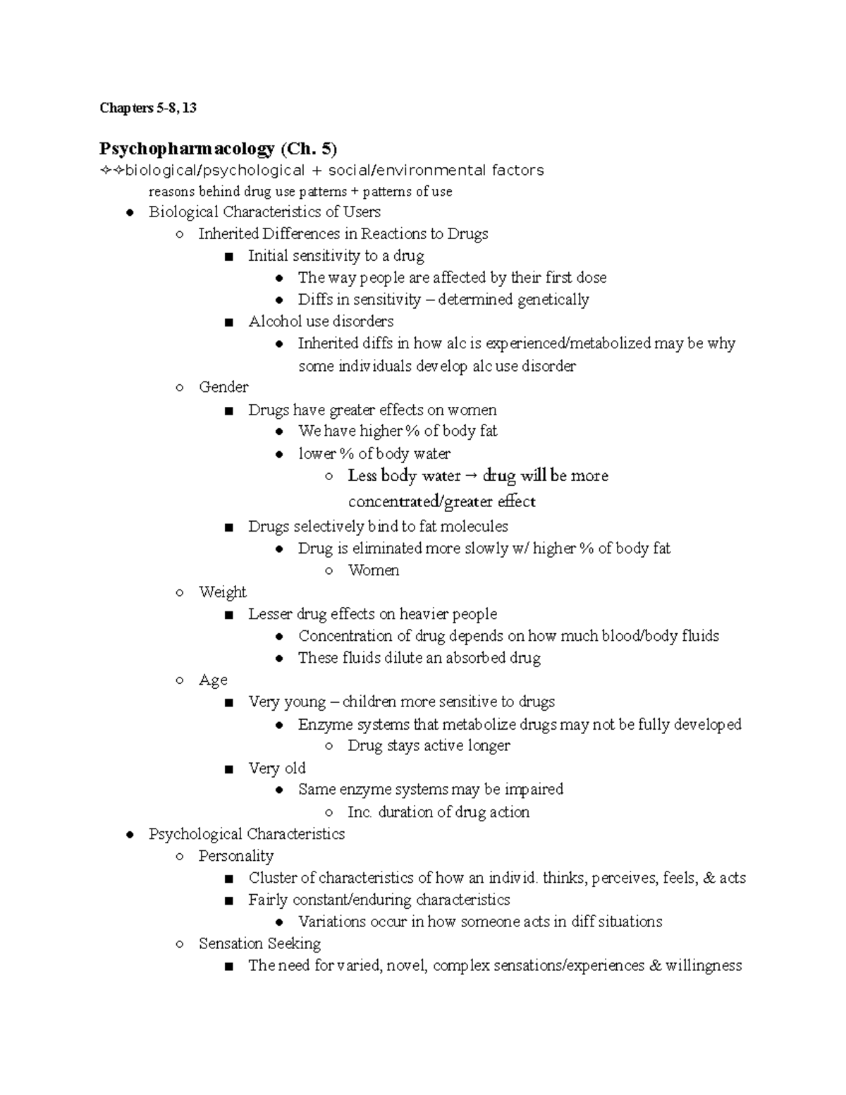 Exam 2 Txtbook Psych 330 - Chapters 5-8, 13 Psychopharmacology (Ch. 5 ...