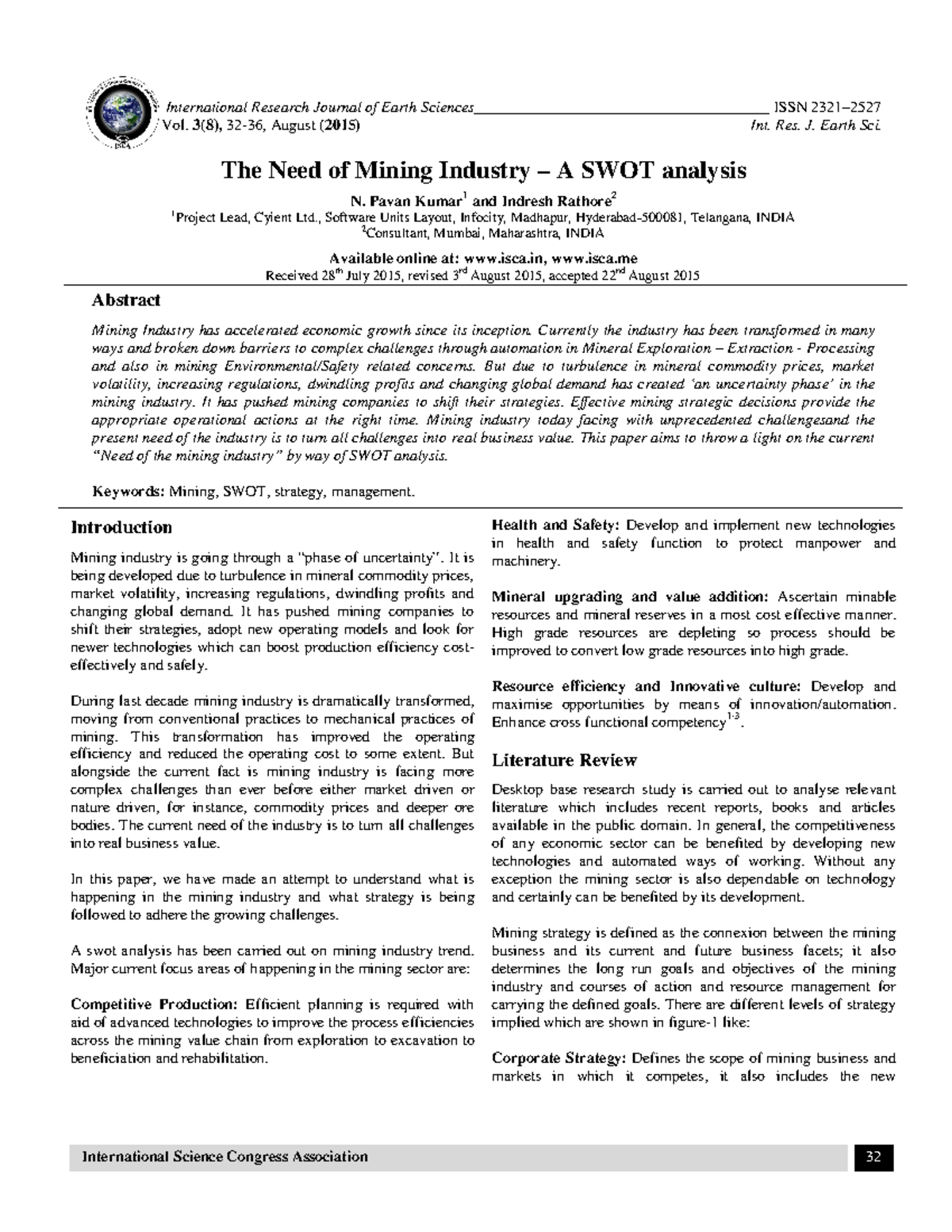 BUS Man Q3 - SWOT Analysis - International Research Journal of Earth ...