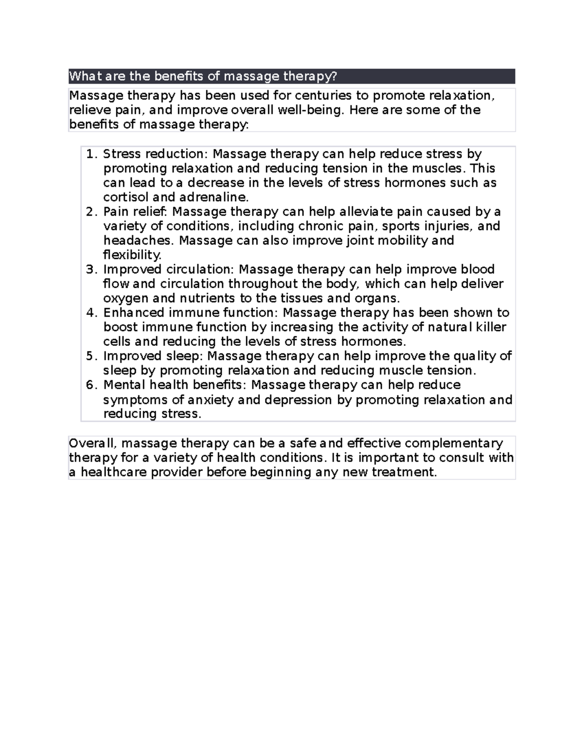 What are the benefits of massage therapy What are the benefits of