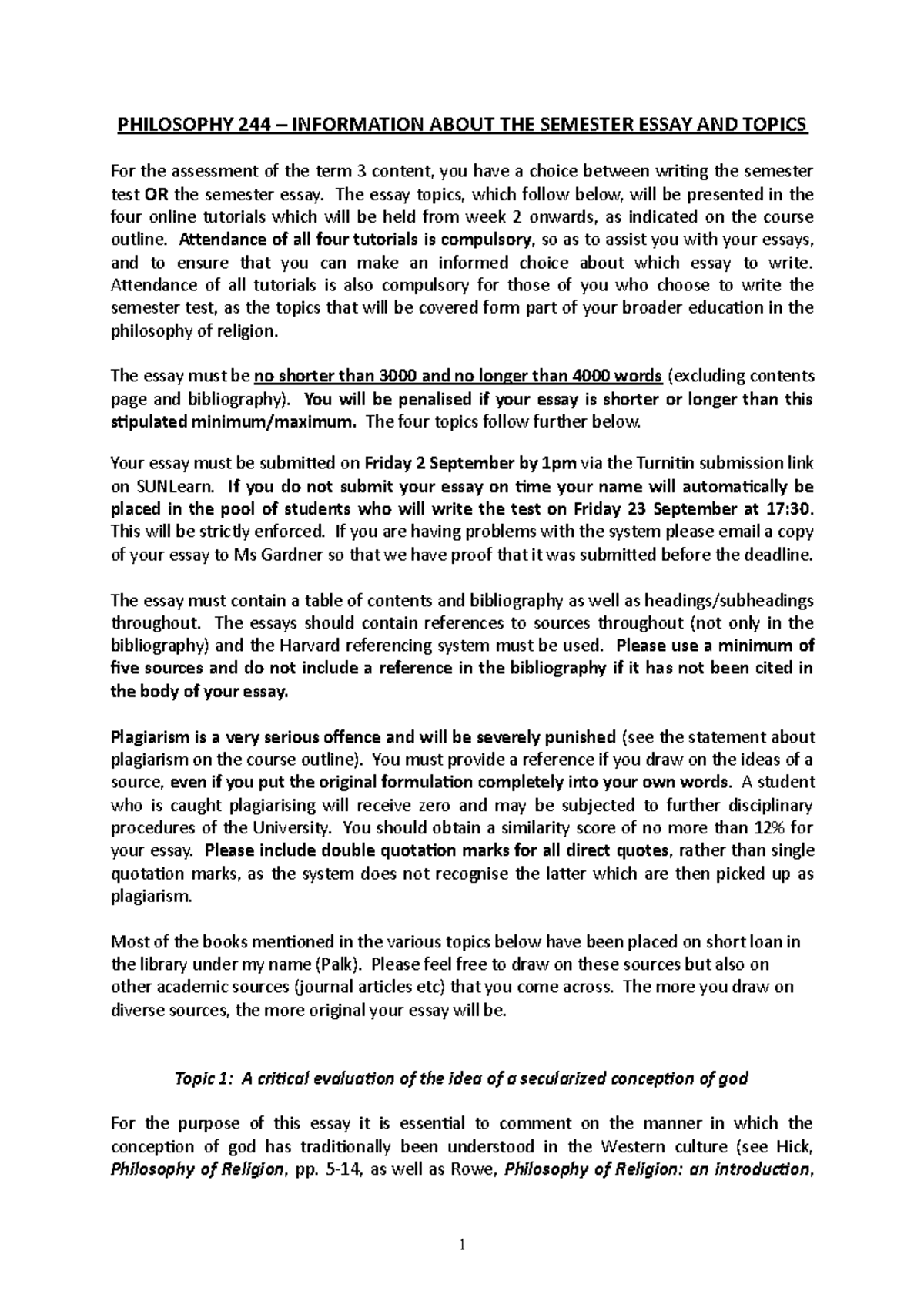 Philosophy 244 2022 Essay topics PHILOSOPHY 244 INFORMATION ABOUT