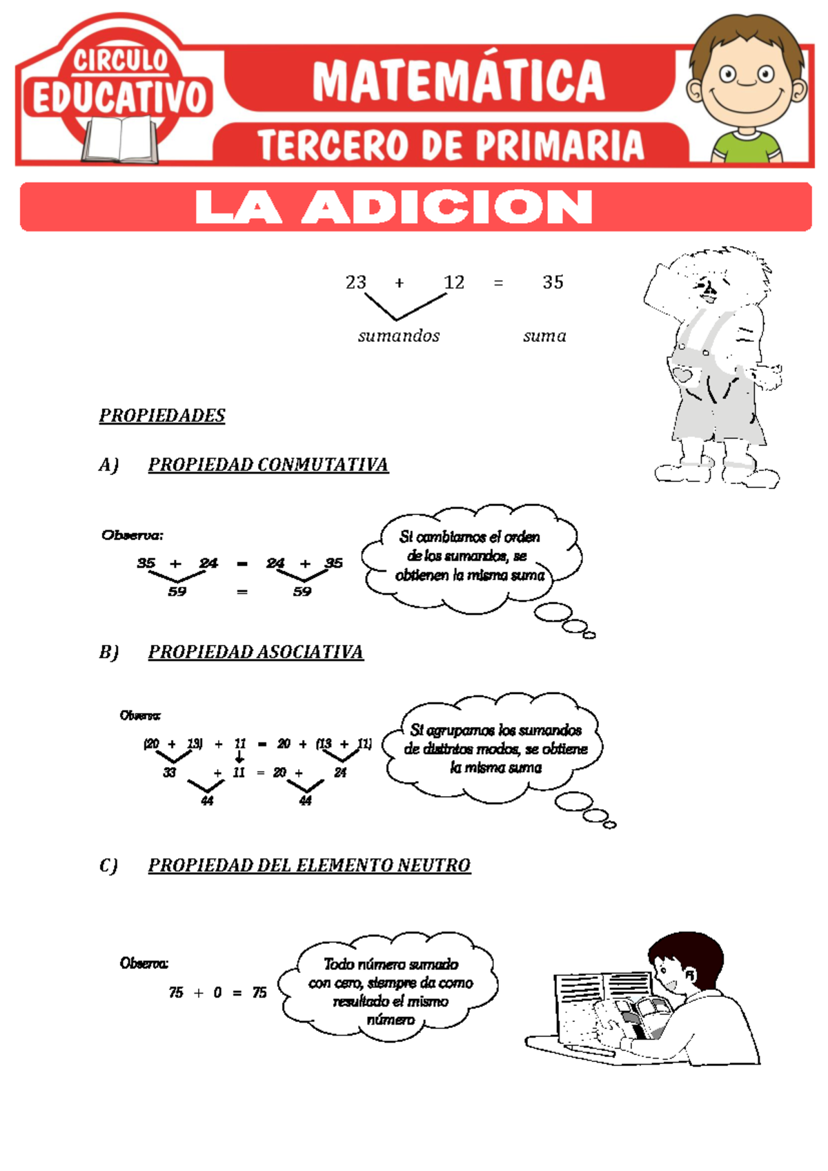 La-Adicion-y-sus-Propiedades-para-Tercero-de-Primaria - 23 + 12 = 35 ...