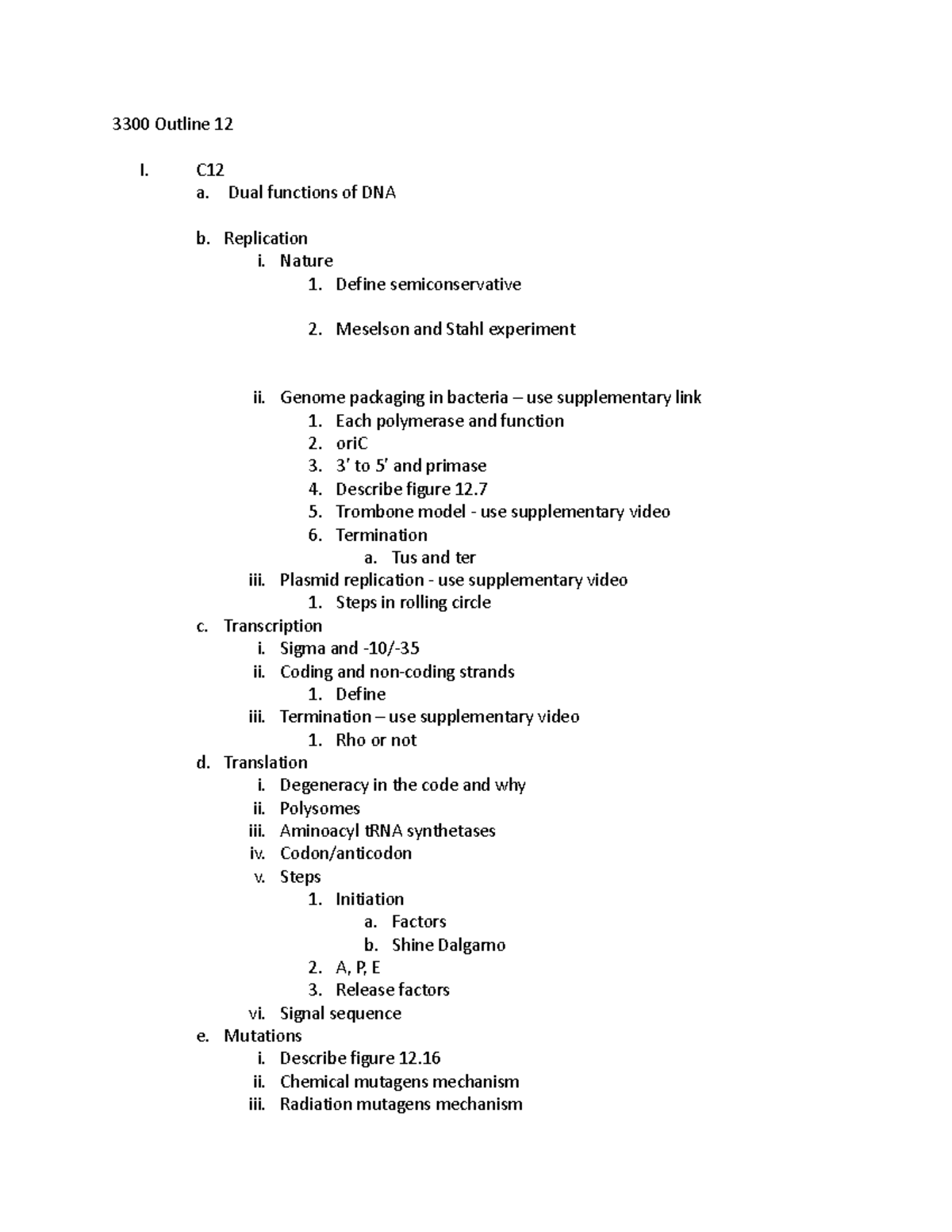 3300 Outline 12 - Lesson 4 - 3300 Outline 12 I. C a. Dual functions of ...