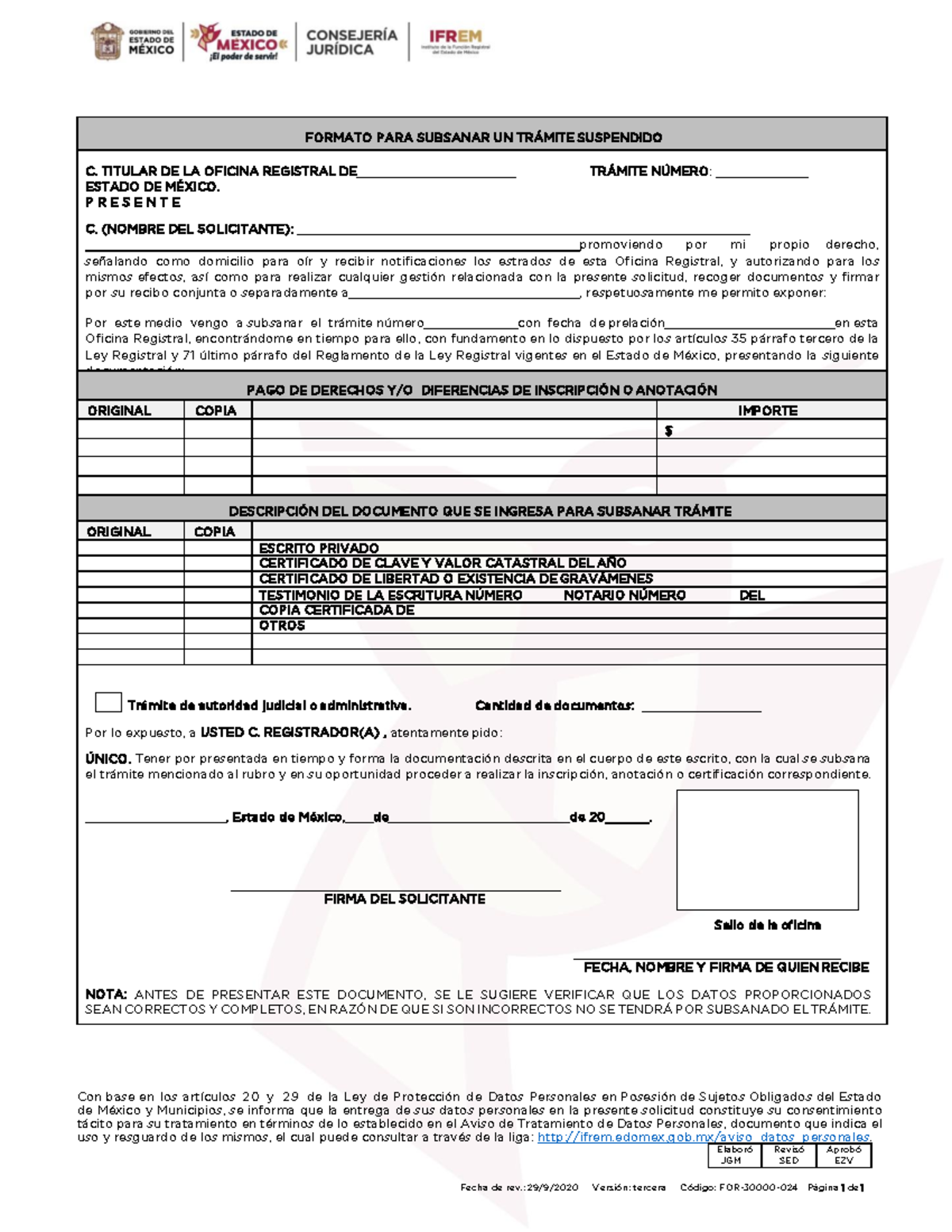 Formato para subsanar un tramite suspendido - Con base en los artículos ...