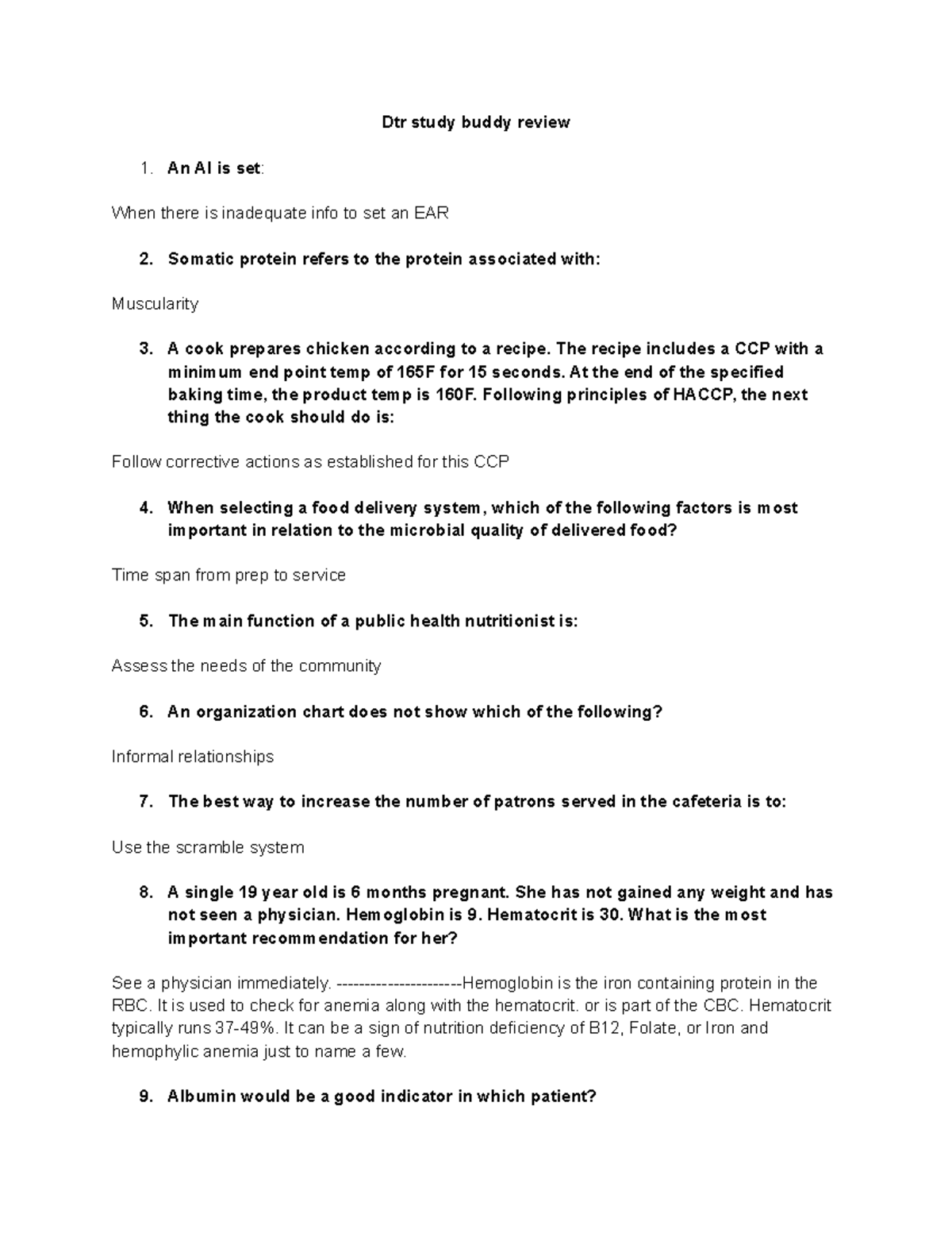 DTR exam review sheet Dietetic technician study buddy practice