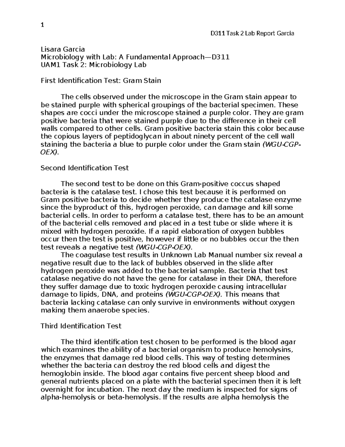 D311 Task 2 Lab Report Garcia - 1 D311 Task 2 Lab Report Garcia Lisara ...