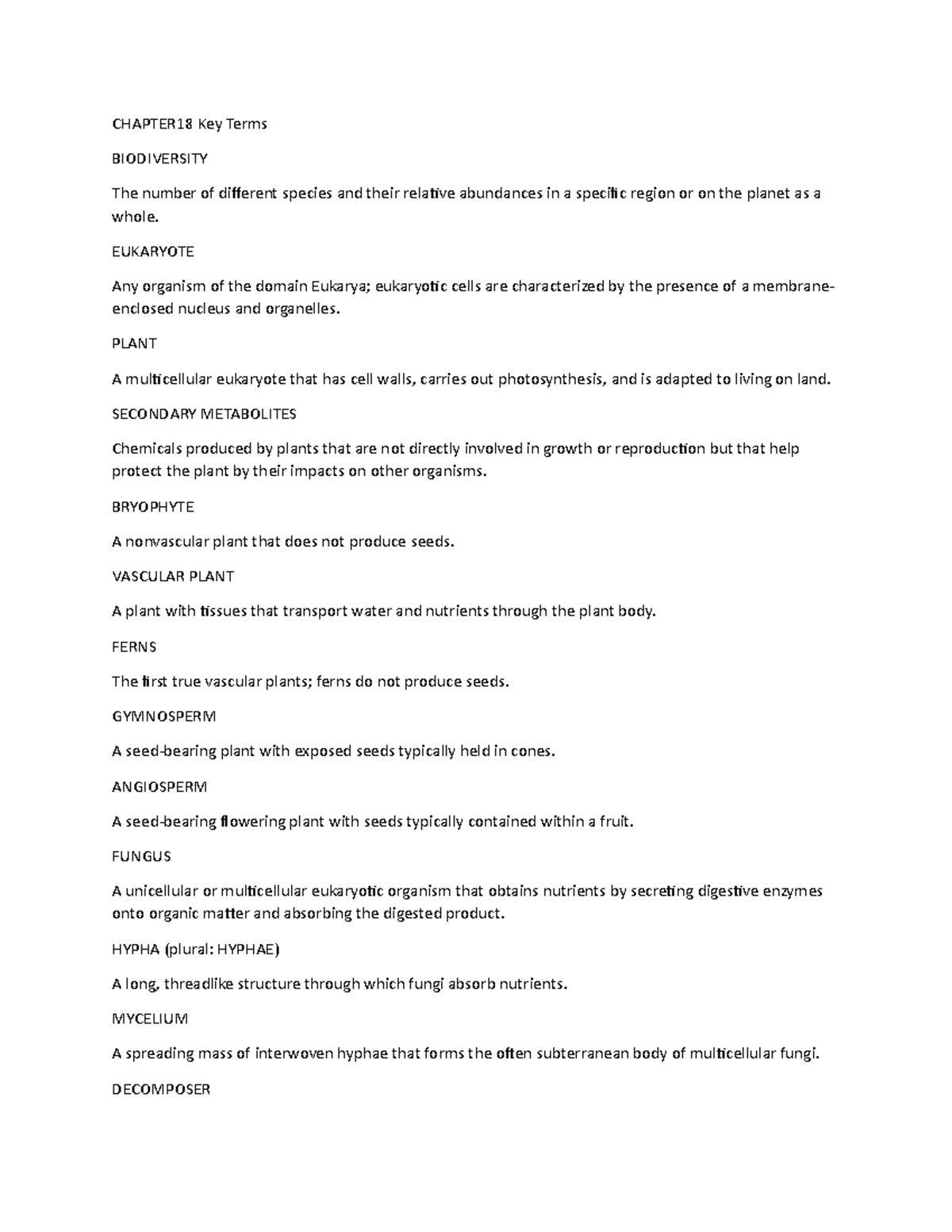 Chapter 18 Key Terms - CHAPTER18 Key Terms BIODIVERSITY The number of ...