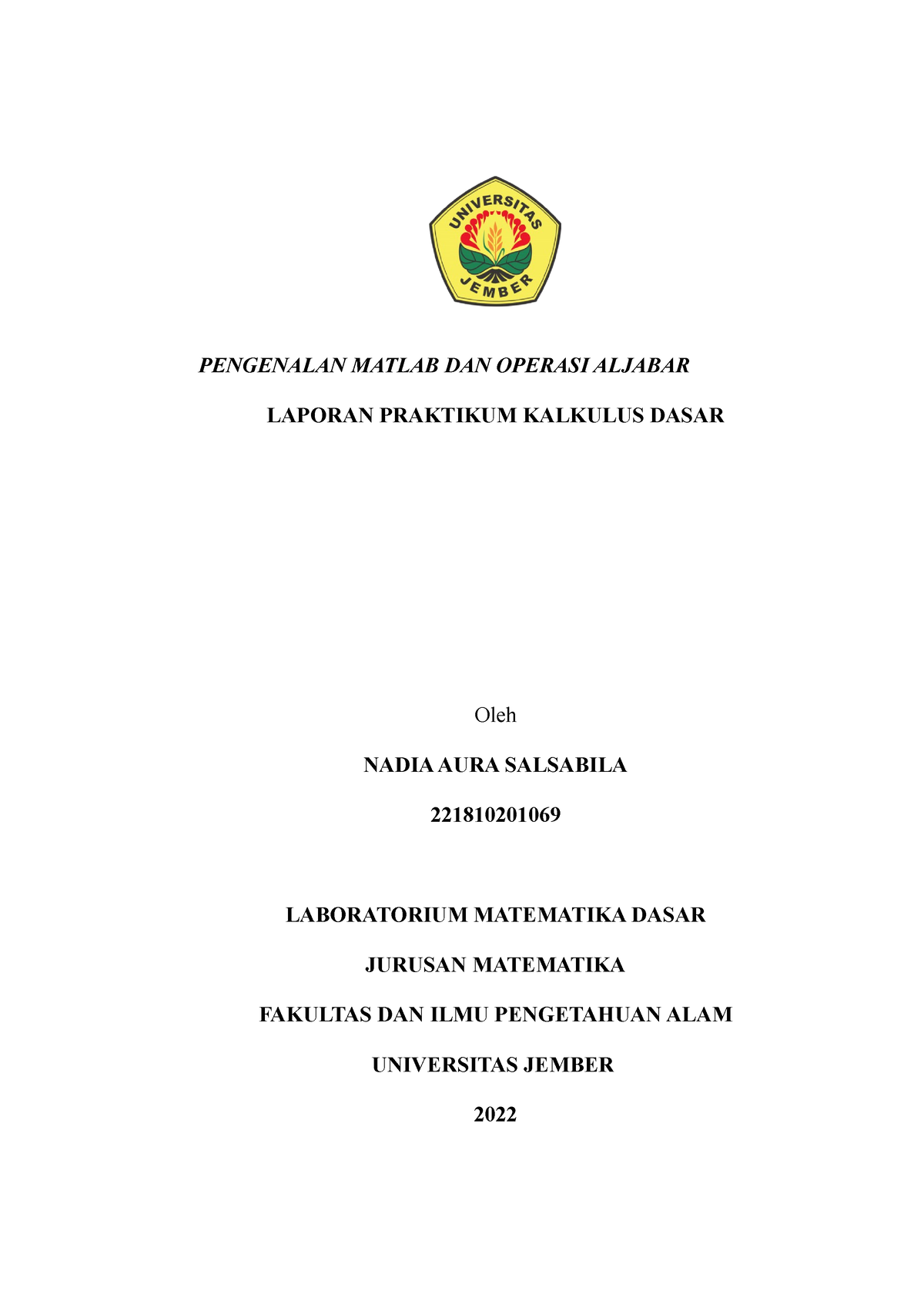 Pengenalan Mathlab DAN Operasi Aljabar 1 - PENGENALAN MATLAB DAN ...