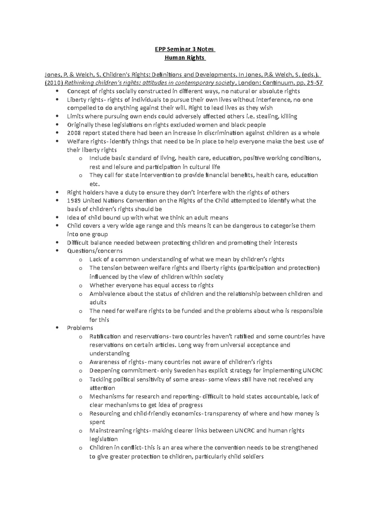 EPP Seminar 3 Notes - EPP Seminar 3 Notes Human Rights Jones, P ...