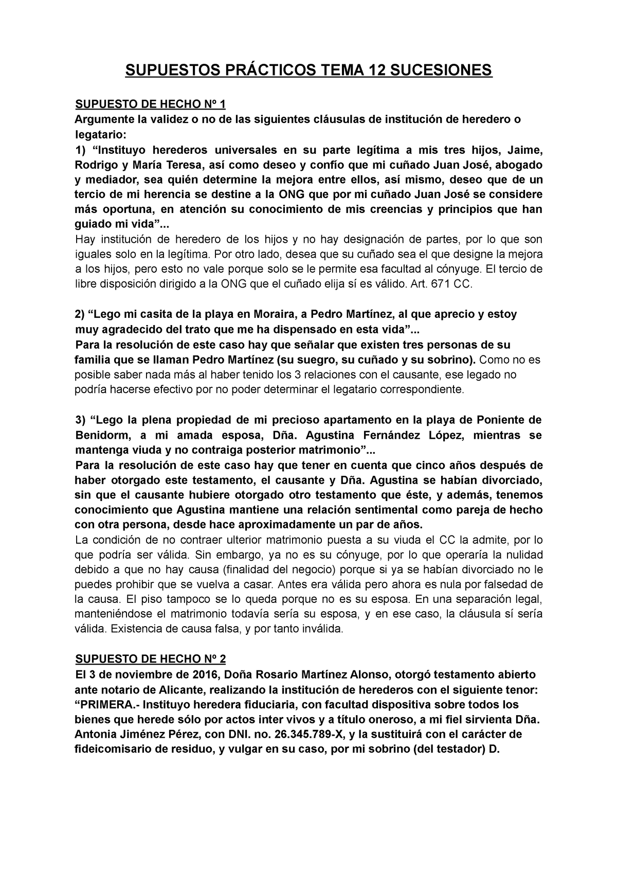 Practica Tema 12 Supuestos Prácticos De La Asignatura Derecho De Familia Y Sucesiones Del Tema 6290