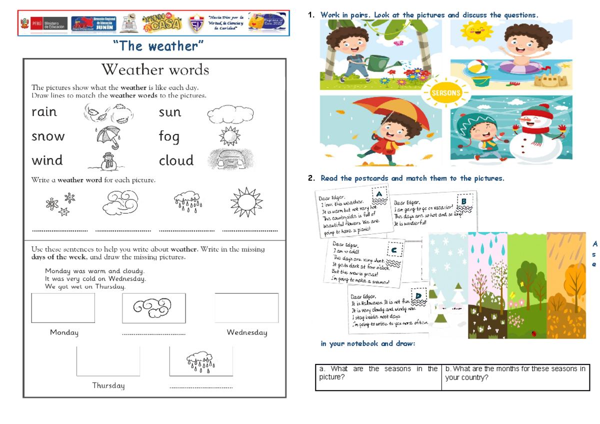 WEEK N°26- “ Weather” - dewedwed - “The weather” 1. Work in pairs. Look ...