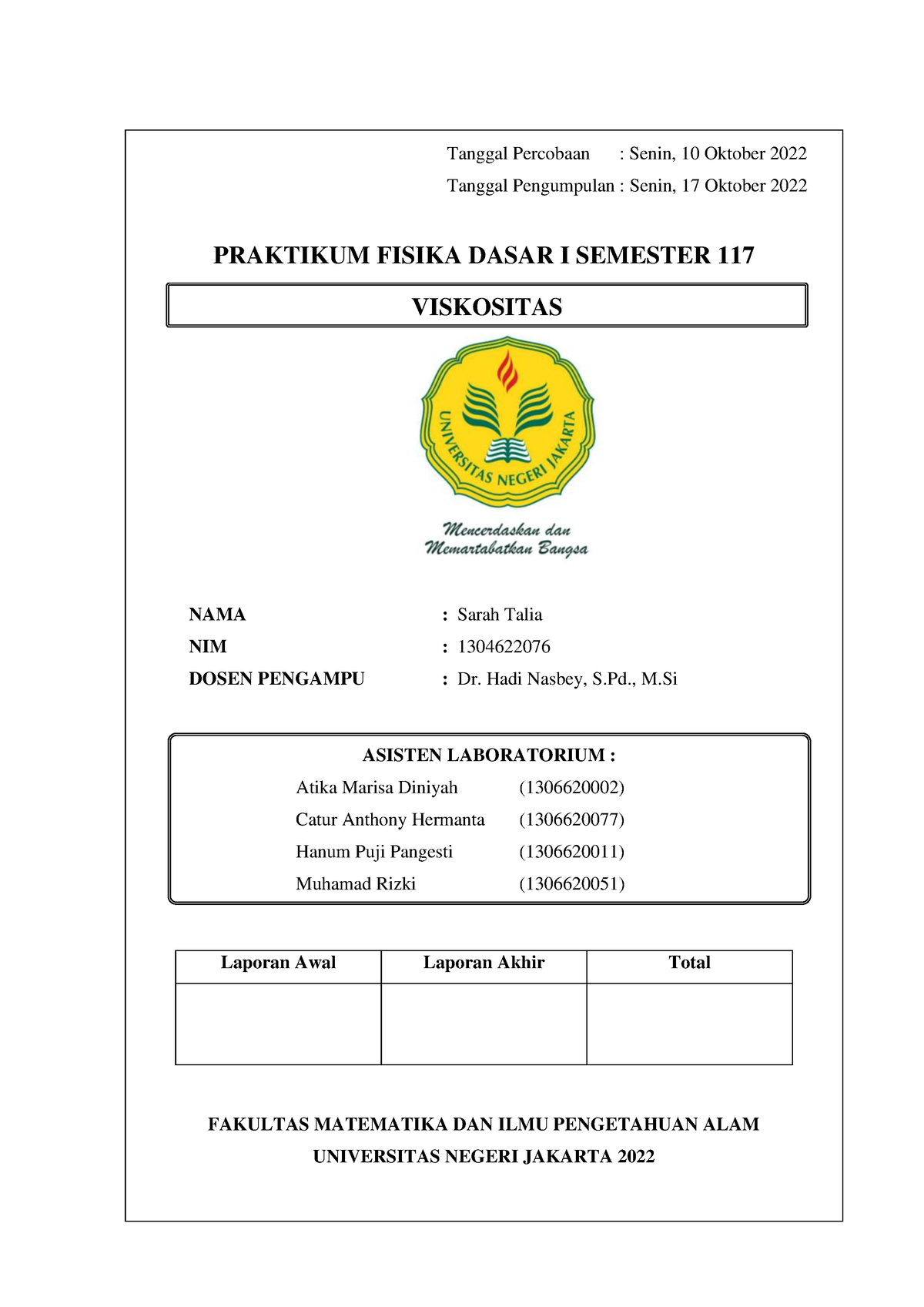 Laporan Akhir Modul Viskositas Sarah Talia 1304622076 - PRAKTIKUM ...