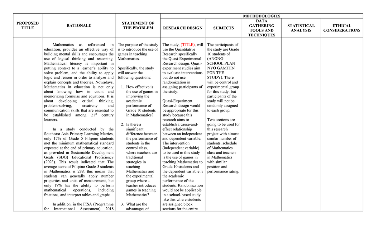 Proposed- Title - PROPOSED TITLE RATIONALE STATEMENT OF THE PROBLEM ...
