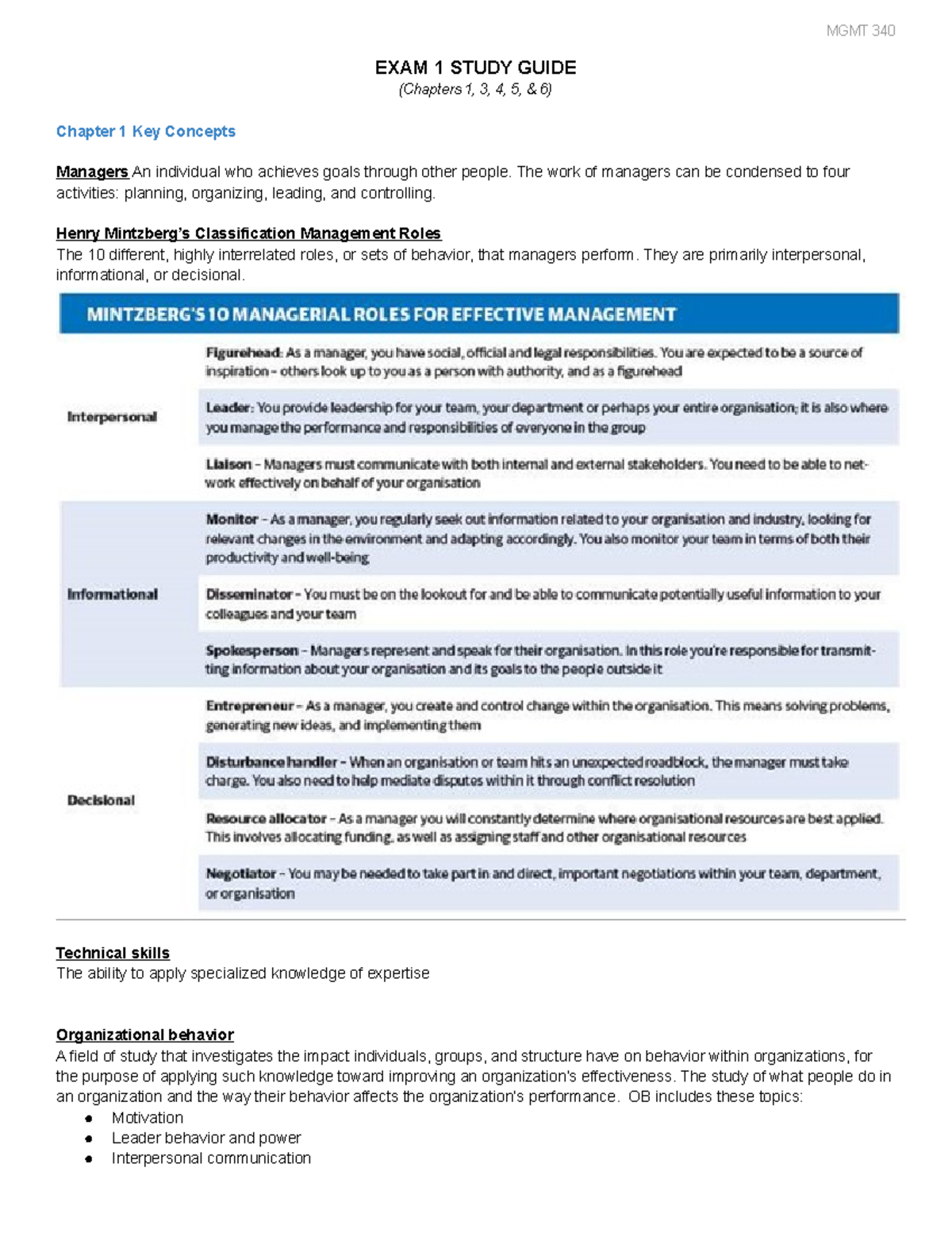 Chapter 1 Key Concept Exam 1 Study Guide (Chapters 1, 3, 4, 5, & 6 ...