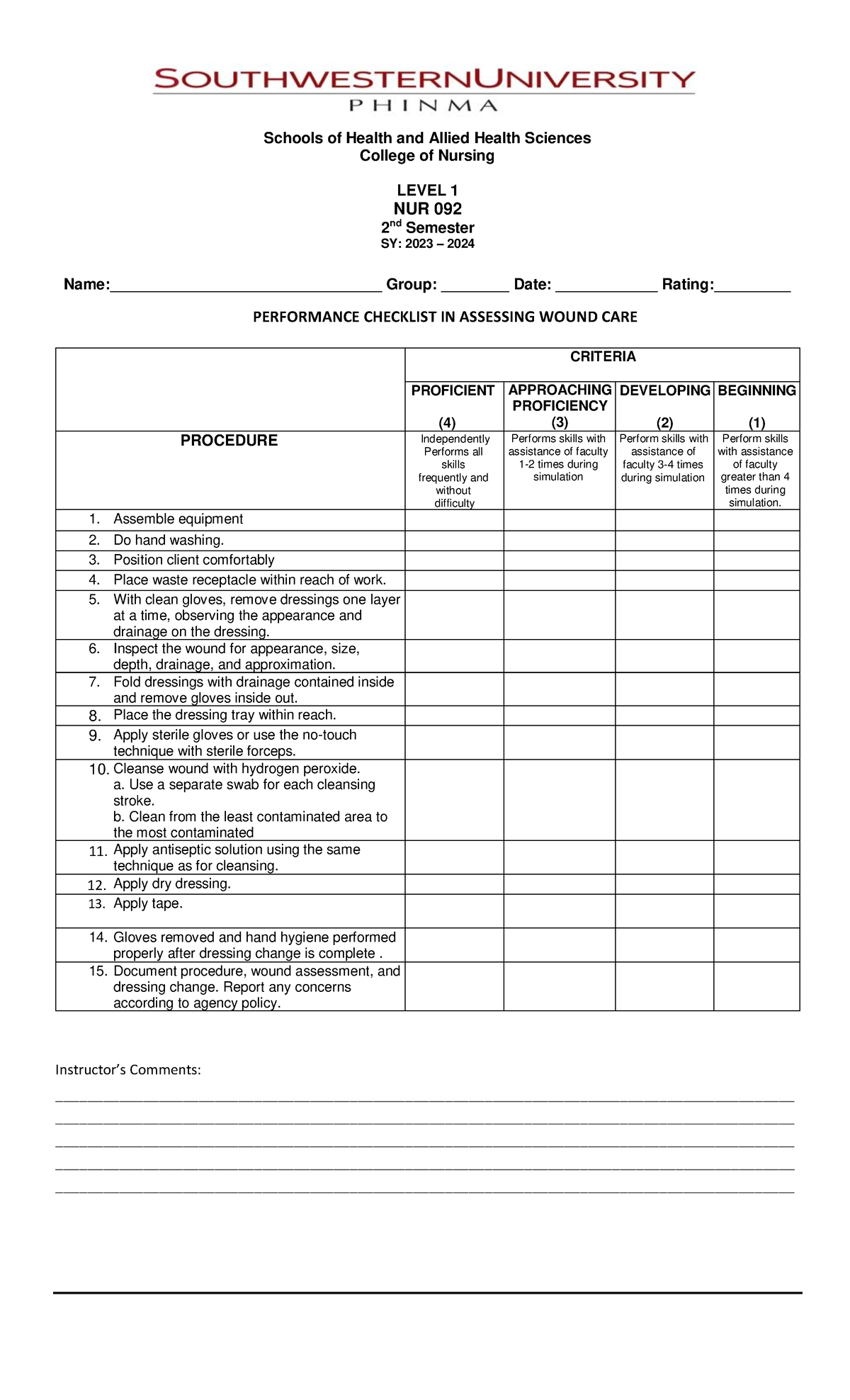 Wound-CARE- Checklist - Schools of Health and Allied Health Sciences ...