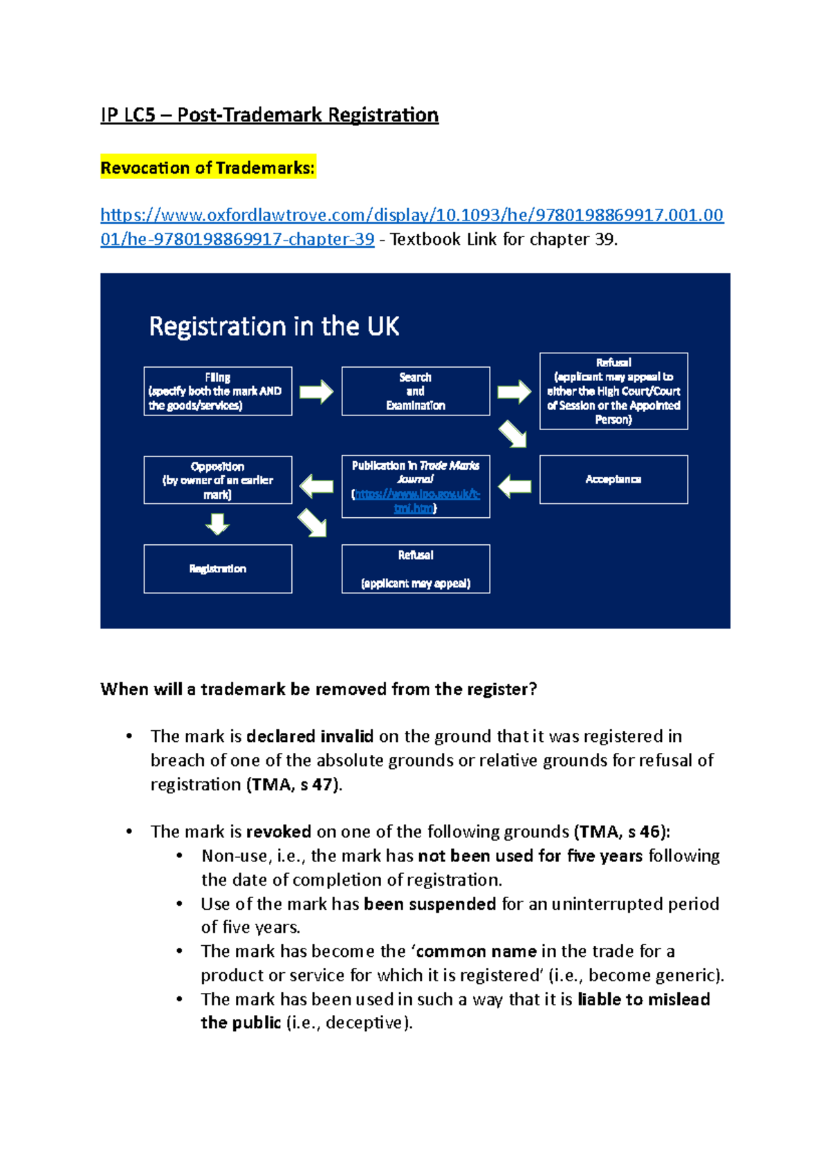 IP LC5 - LC5 lecture notes - IP LC5 – Post-Trademark Registration ...